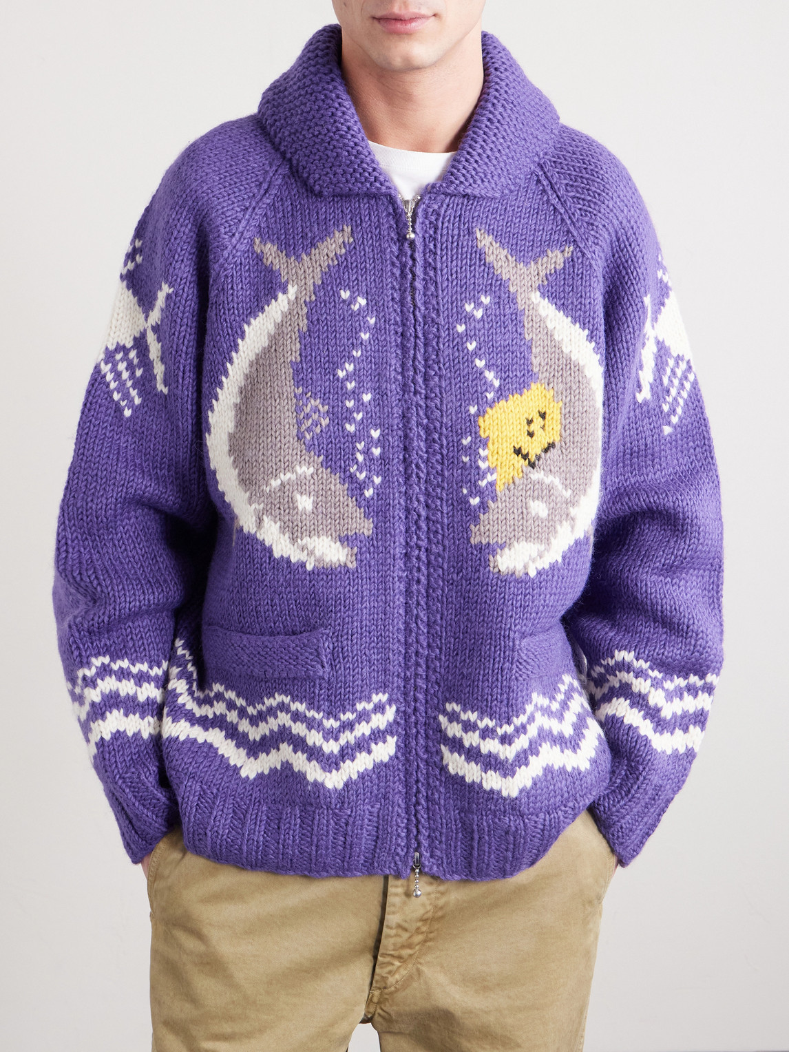  Kapital - Intarsia Wool Zip-up Cardigan - Men - Purple - 3 
