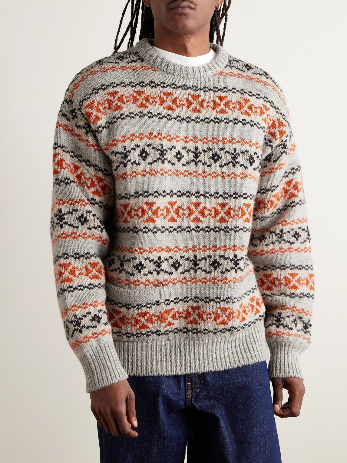 Kapital Fair Isle Wool Sweater In Orange