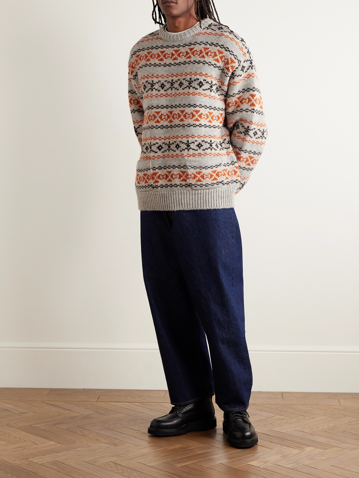 Kapital Fair Isle Wool Sweater In Orange