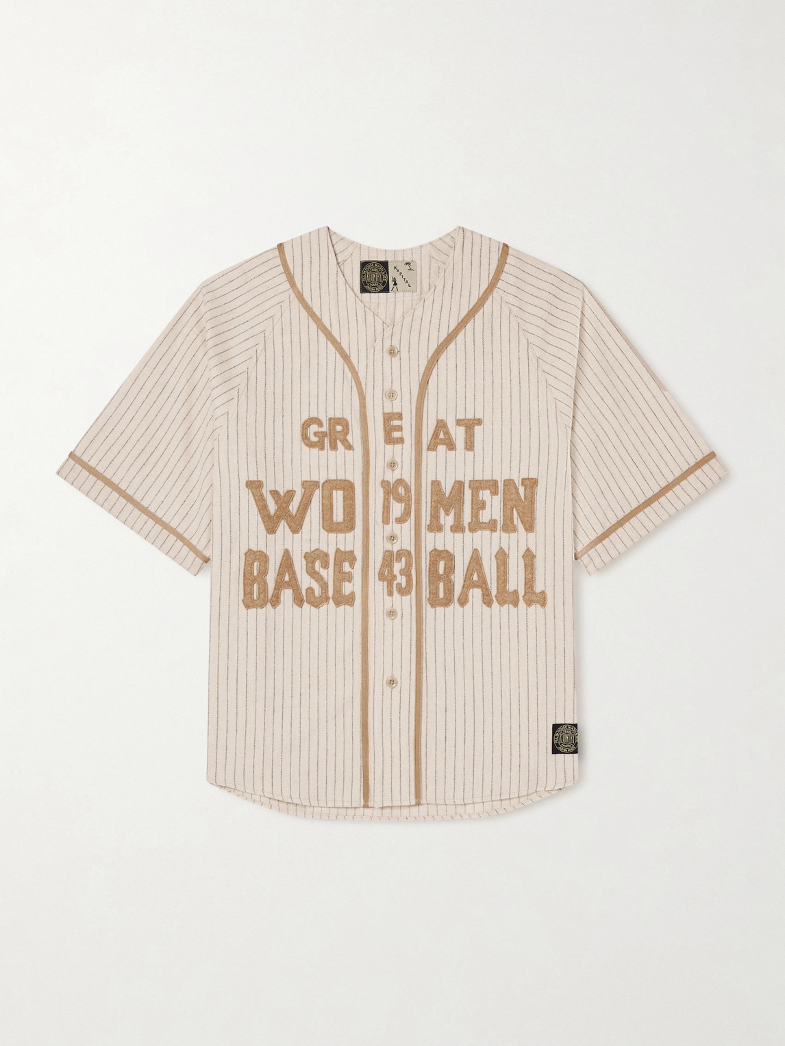 Kapital Oversized Striped Appliquéd Wool-blend Shirt In Neutral