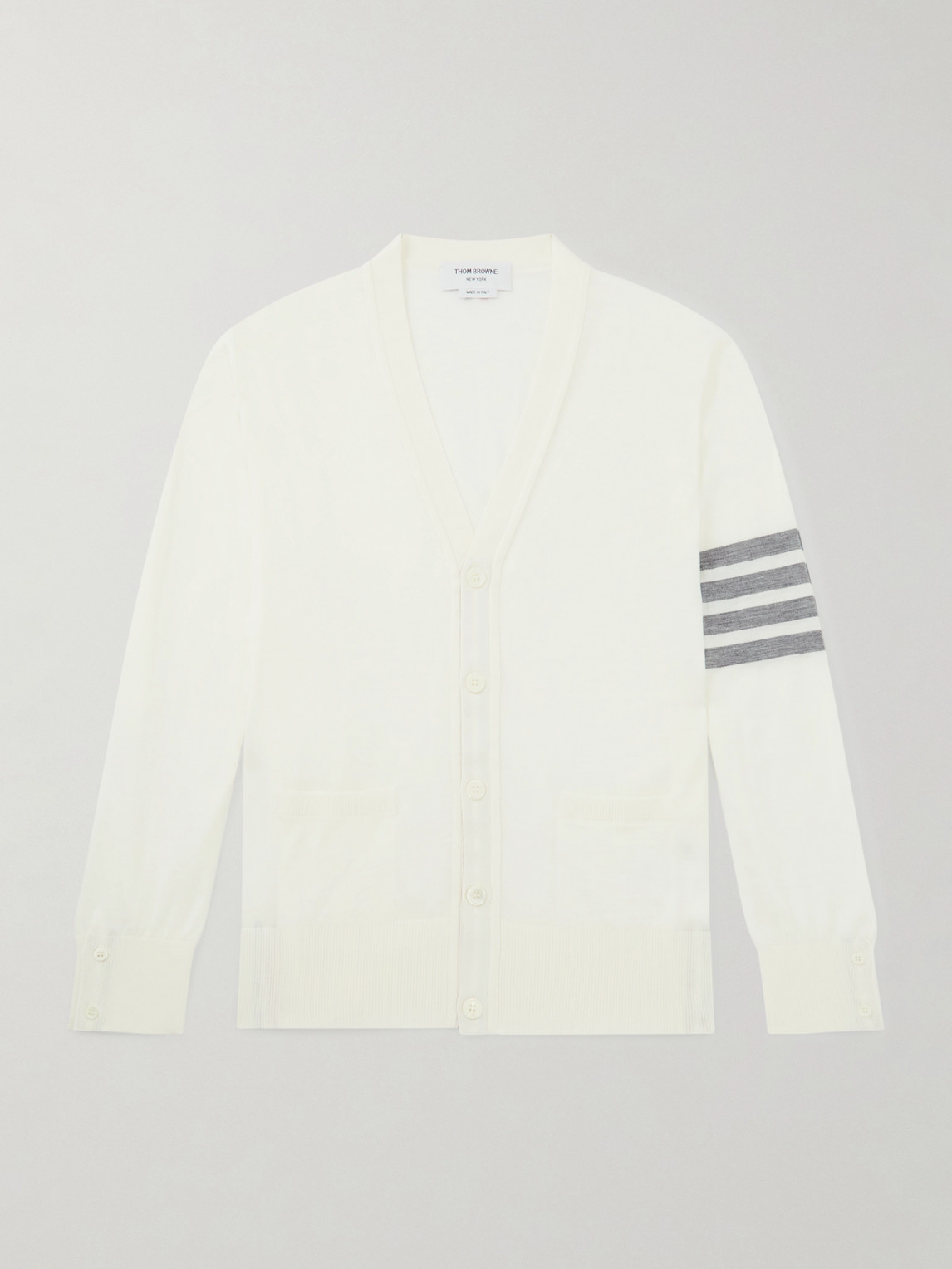 Thom Browne Striped Wool Cardigan In White