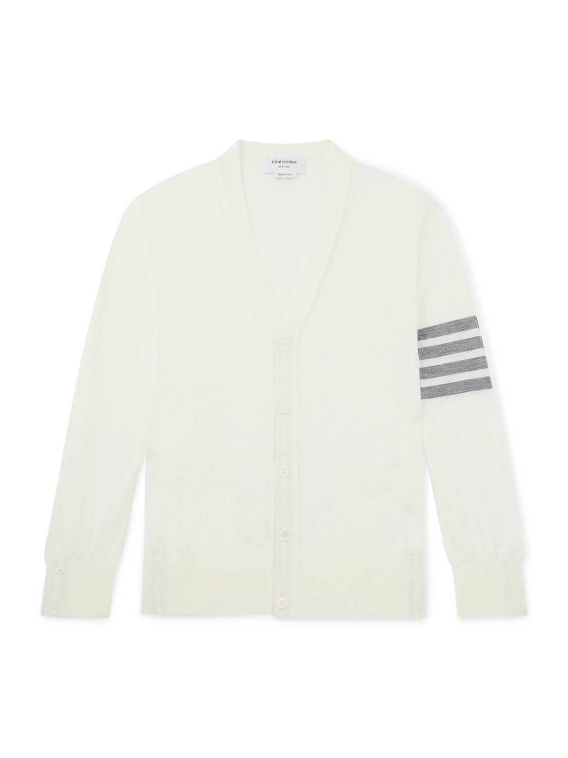 Thom Browne Striped Wool Cardigan In White