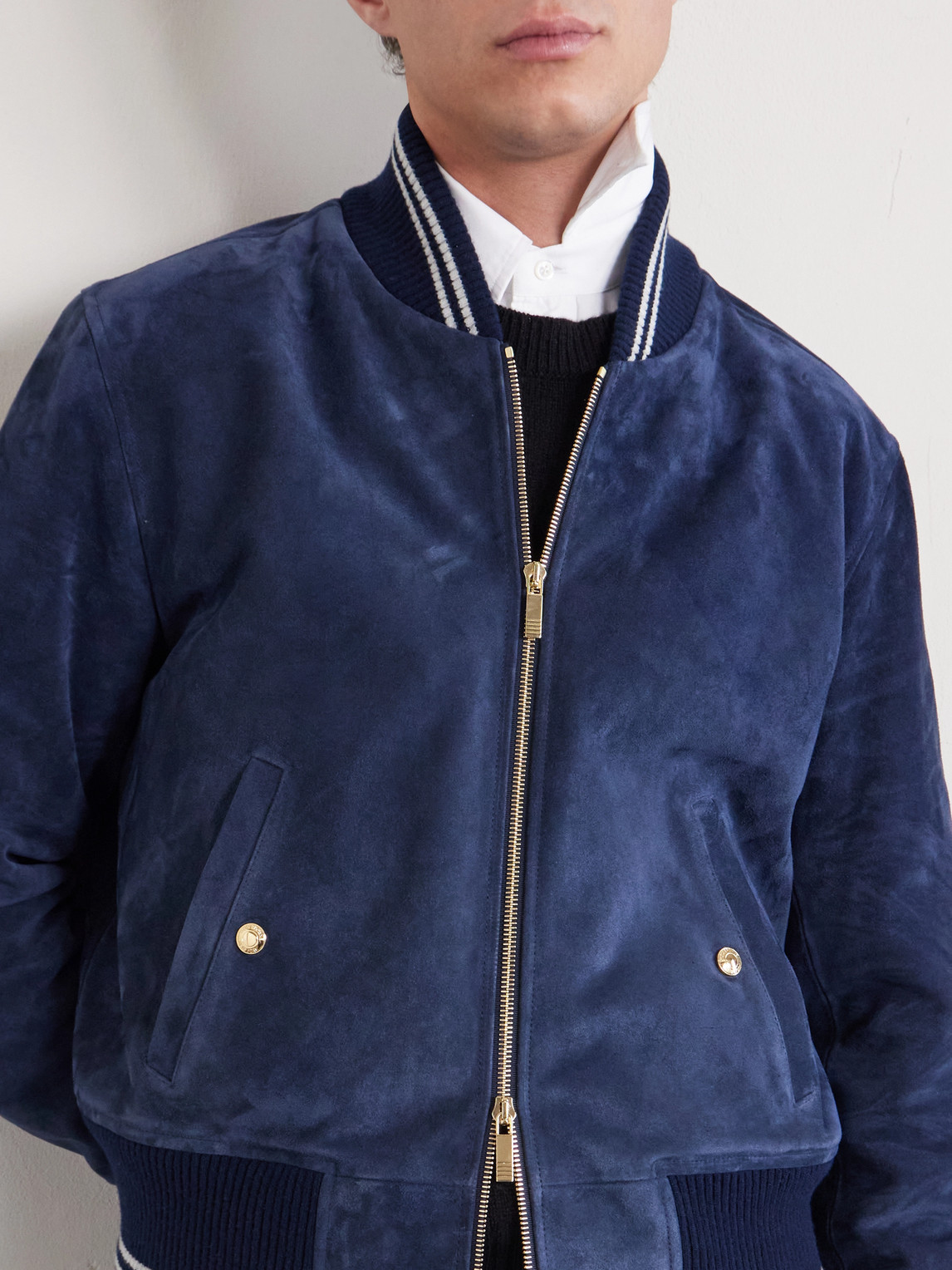 Thom Browne Suede Blouson Jacket In Blue