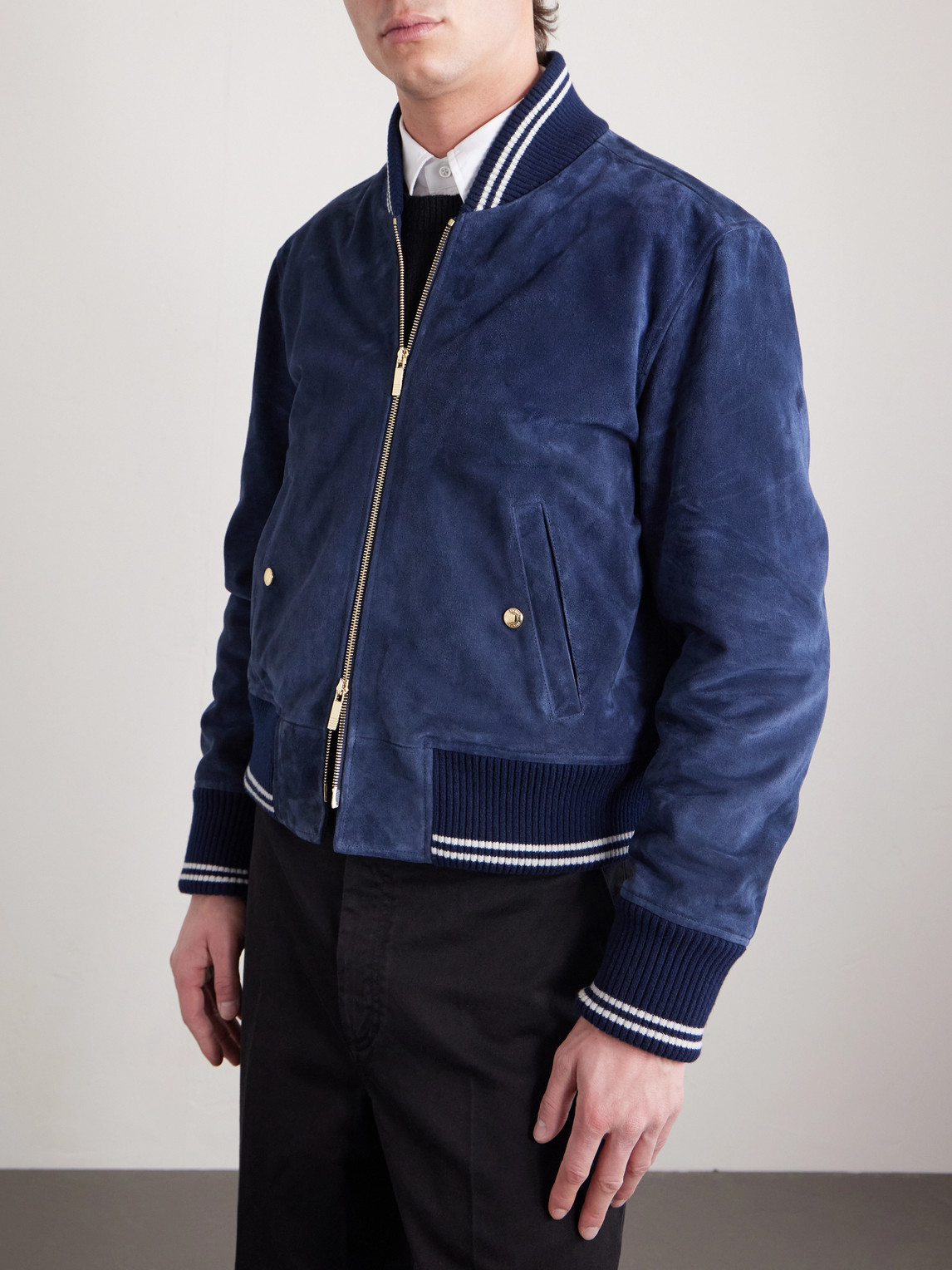 Thom Browne Suede Blouson Jacket In Blue