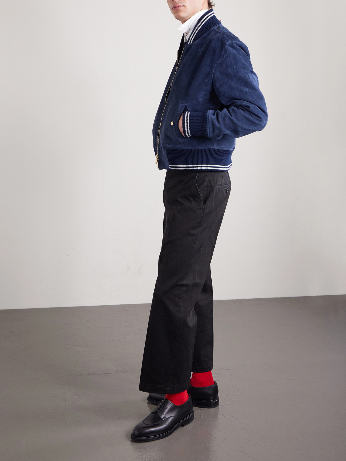Thom Browne Suede Blouson Jacket In Blue