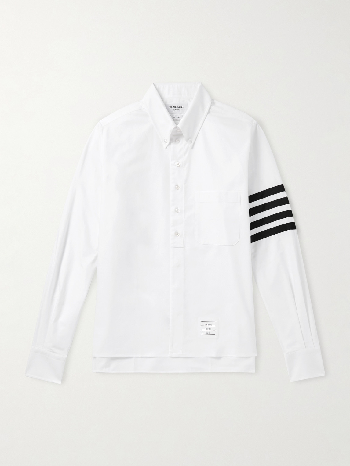 Thom Browne Button-Down Collar Striped Cotton Oxford Half-Placket Shirt - Men