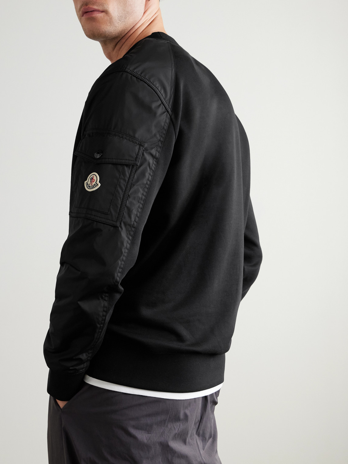 Moncler Padded Shell-trimmed Cotton-blend Jersey Sweatshirt In Black