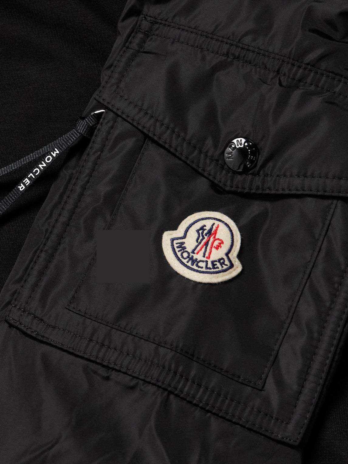 Moncler Padded Shell-trimmed Cotton-blend Jersey Sweatshirt In Black