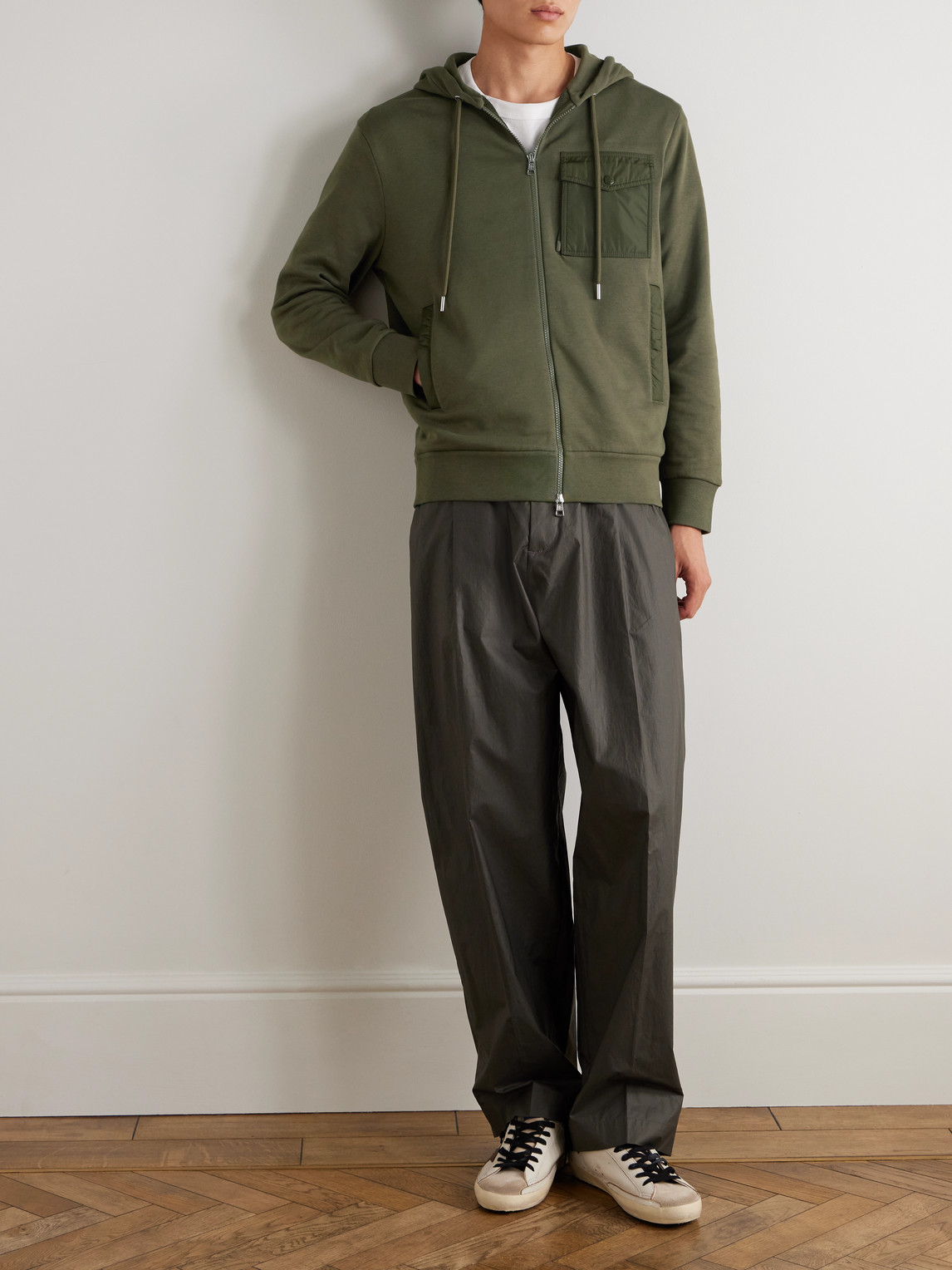 Shell-Trimmed Cotton-Blend Jersey Zip-Up Hoodie