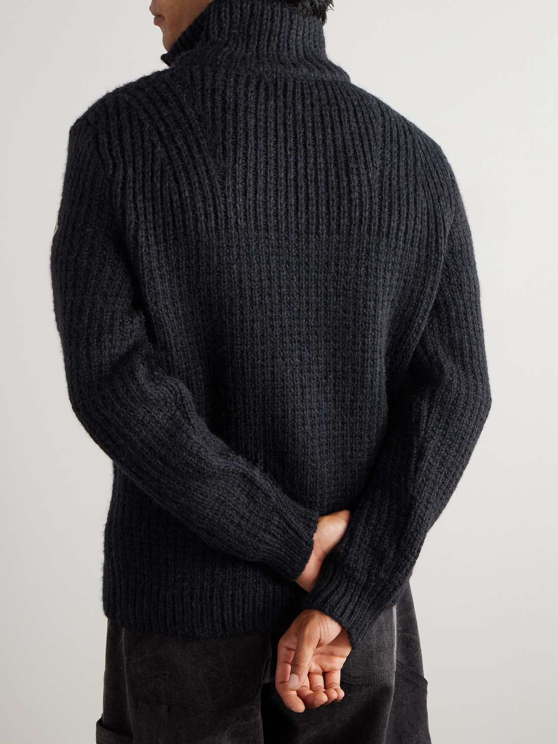 Moncler Logo-appliquéd Ribbed Alpaca-blend Zip-up Cardigan In Gold