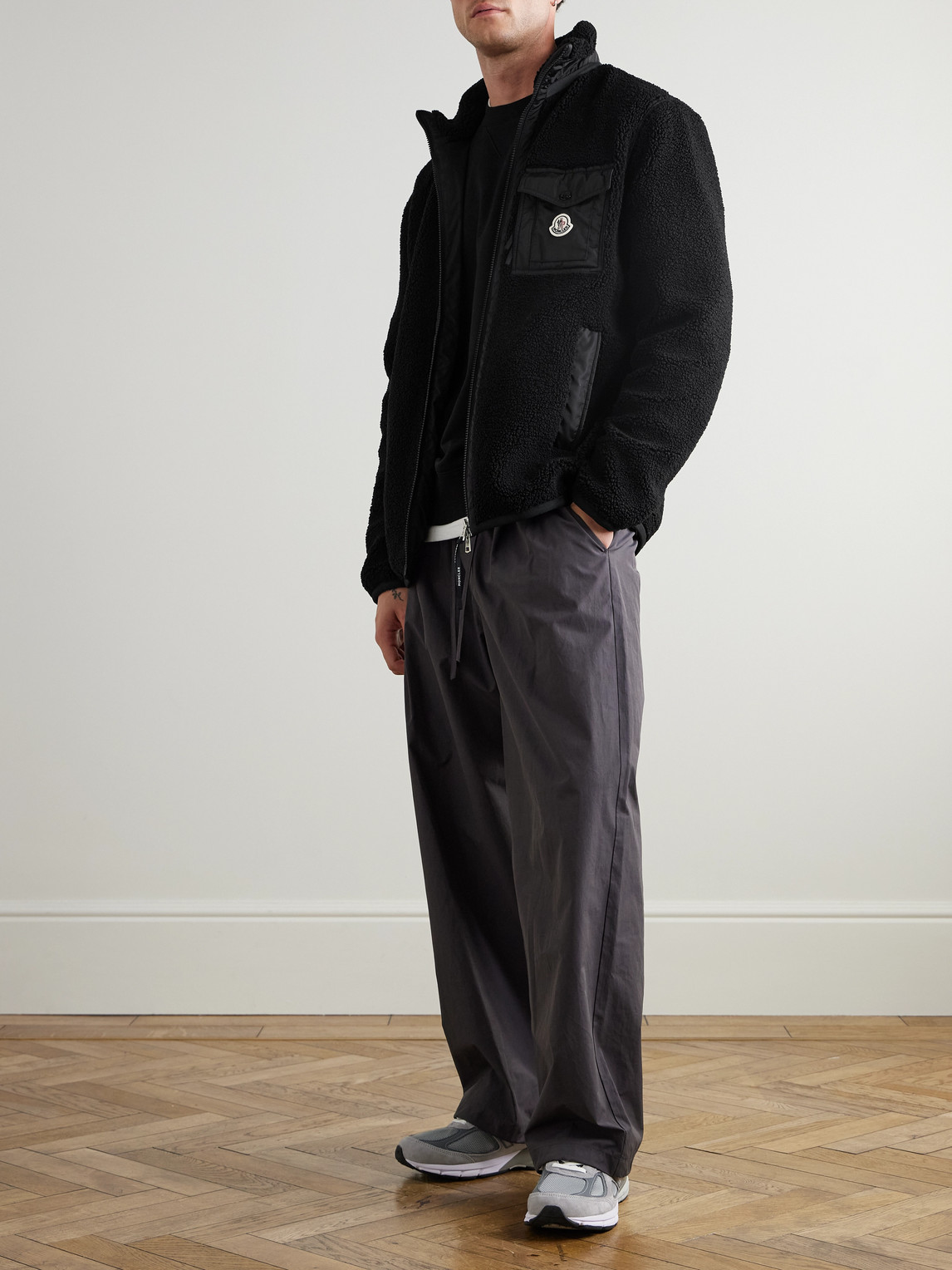 Moncler Logo-appliquéd Nylon-trimmed Fleece Jacket In Black