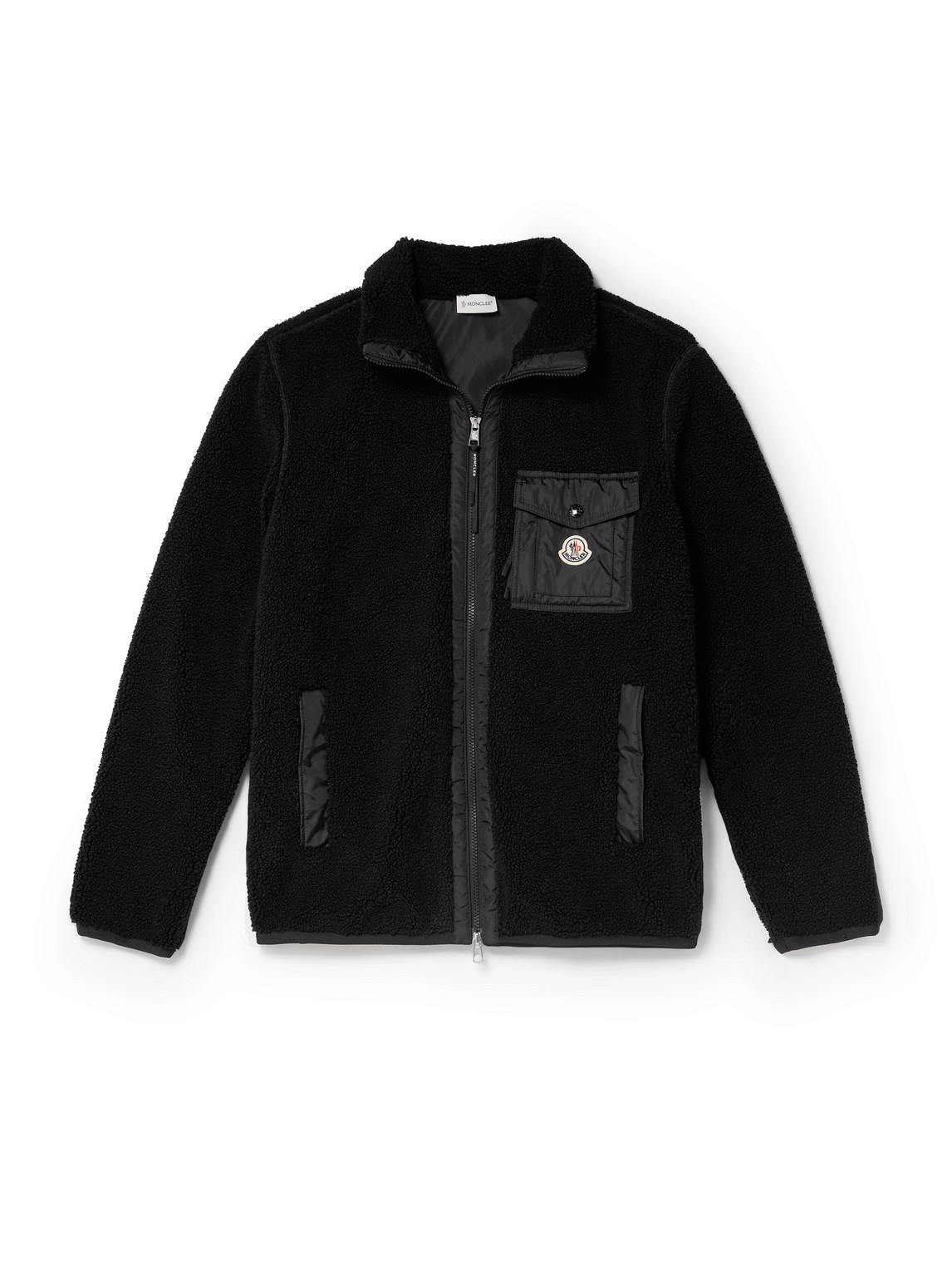 Moncler Logo-appliquéd Nylon-trimmed Fleece Jacket In Black
