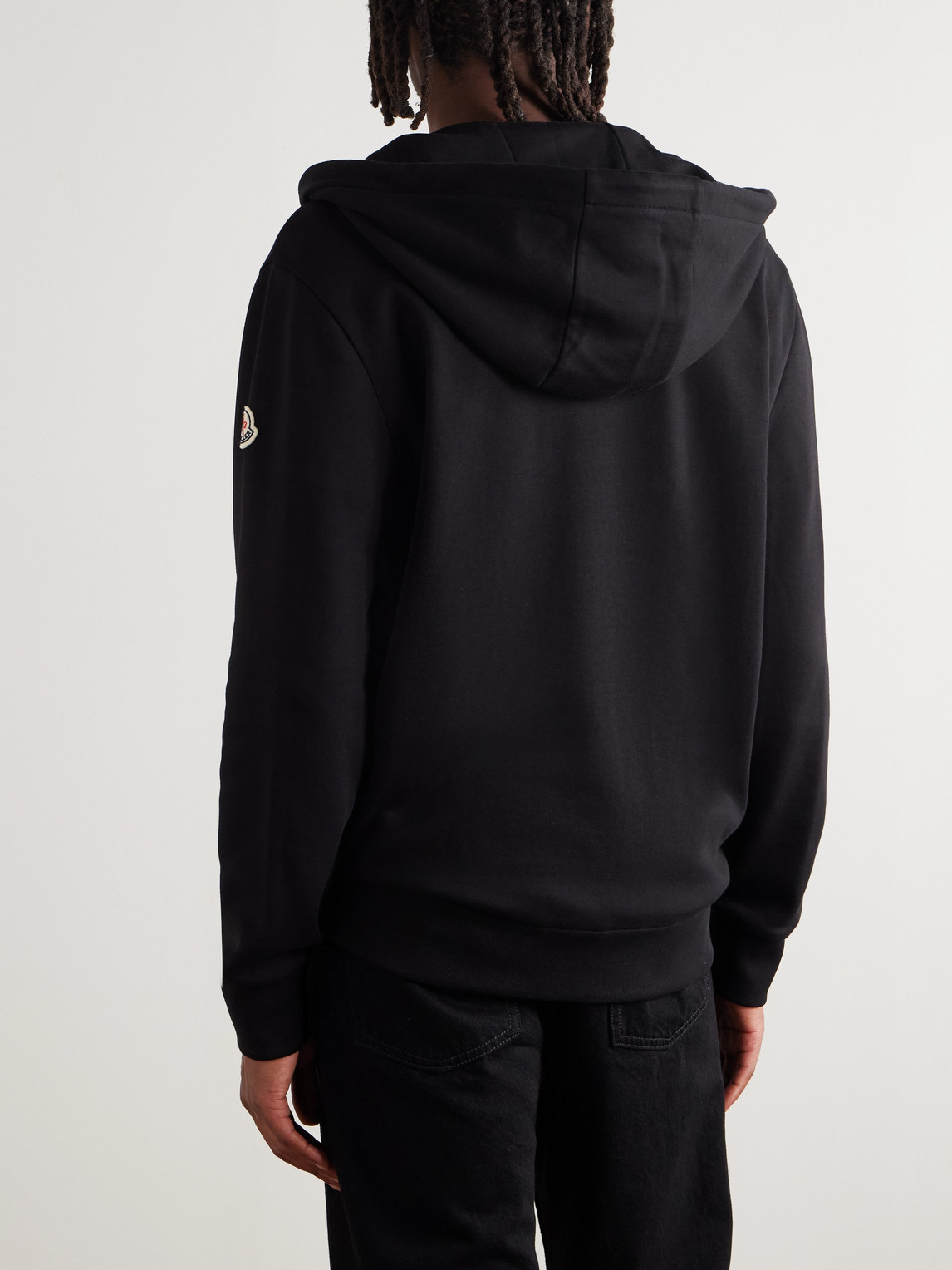 Moncler Shell-trimmed Cotton-blend Jersey Zip-up Hoodie In Black