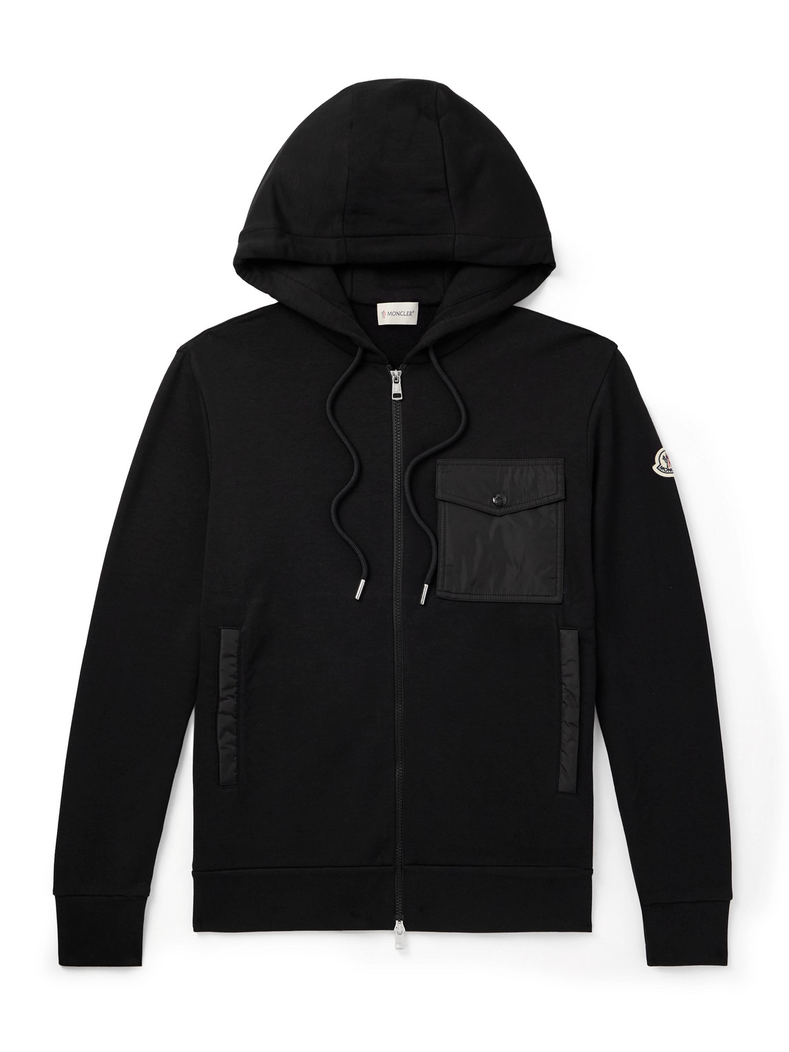 Moncler Shell-trimmed Cotton-blend Jersey Zip-up Hoodie In Black