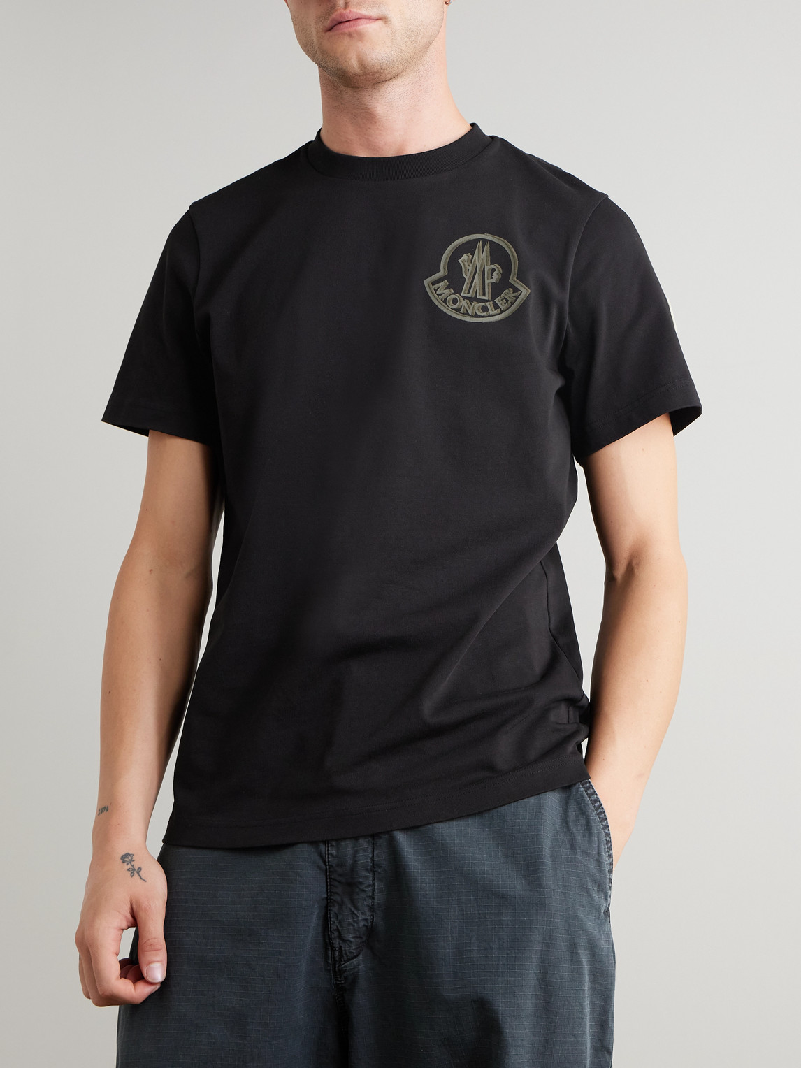 Logo-Flocked Appliquéd Cotton-Jersey T-Shirt