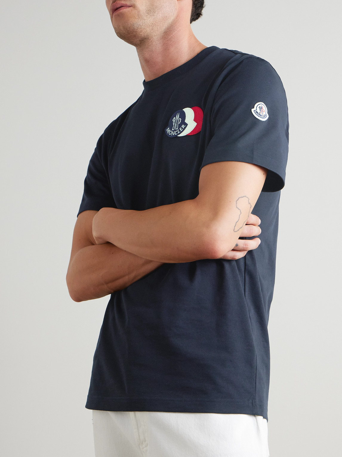 Moncler Signature Tricolor Patch T-shirt In Blue