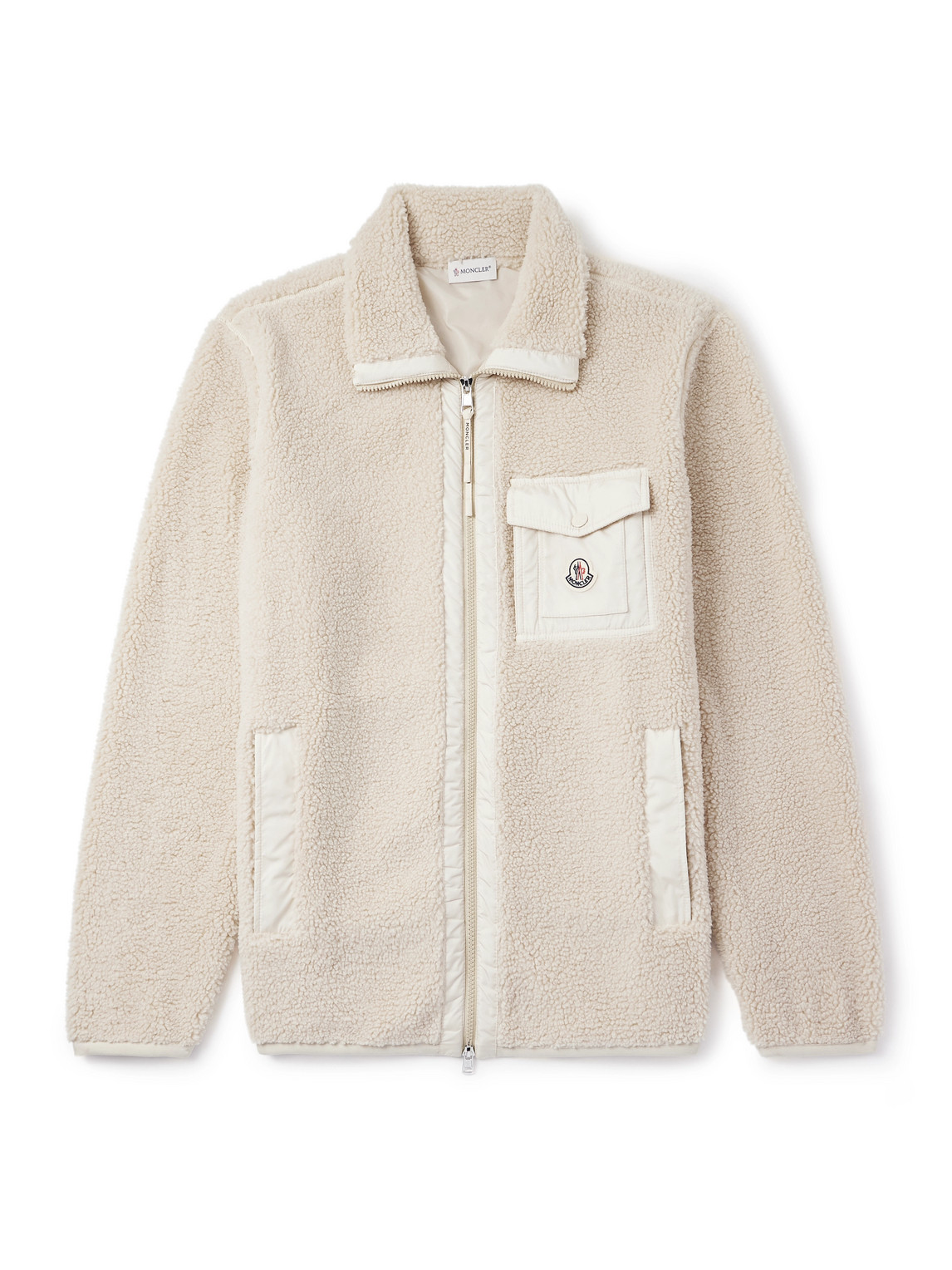 Moncler Logo-appliquéd Nylon-trimmed Fleece Jacket In Neutral