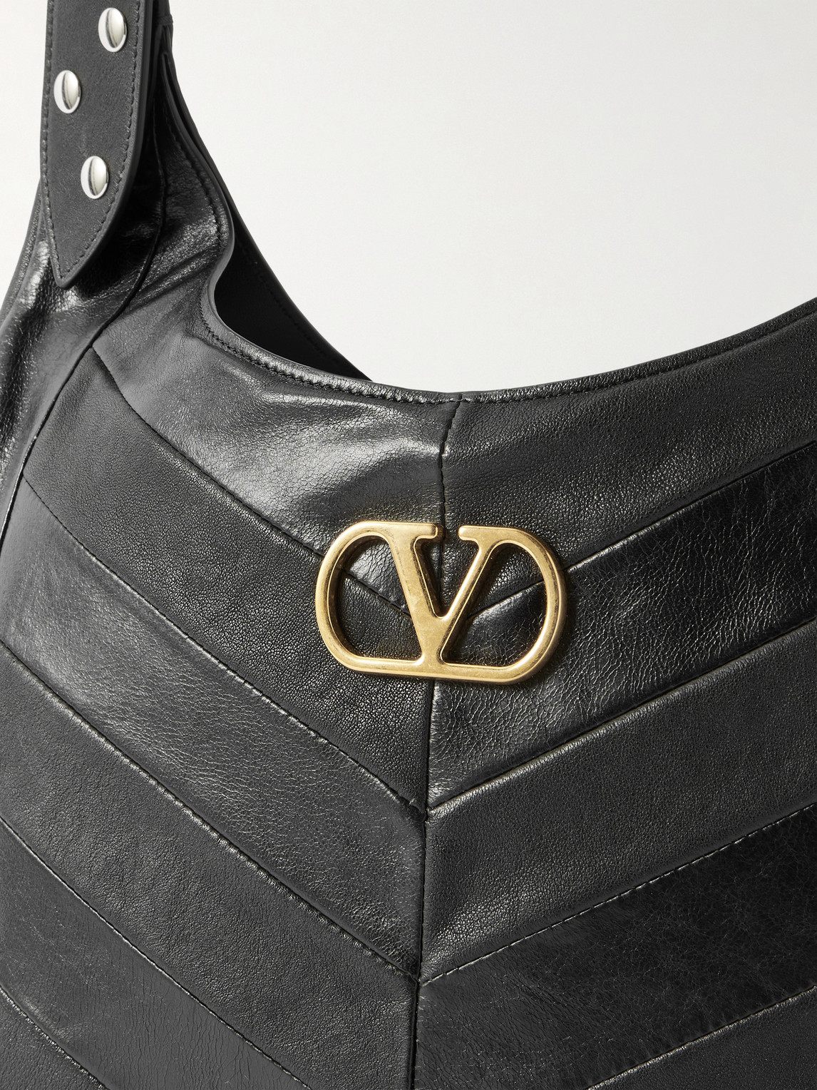 Valentino Garavani Medium Hoboho Bag In Chevron-pattern Nappa In Black