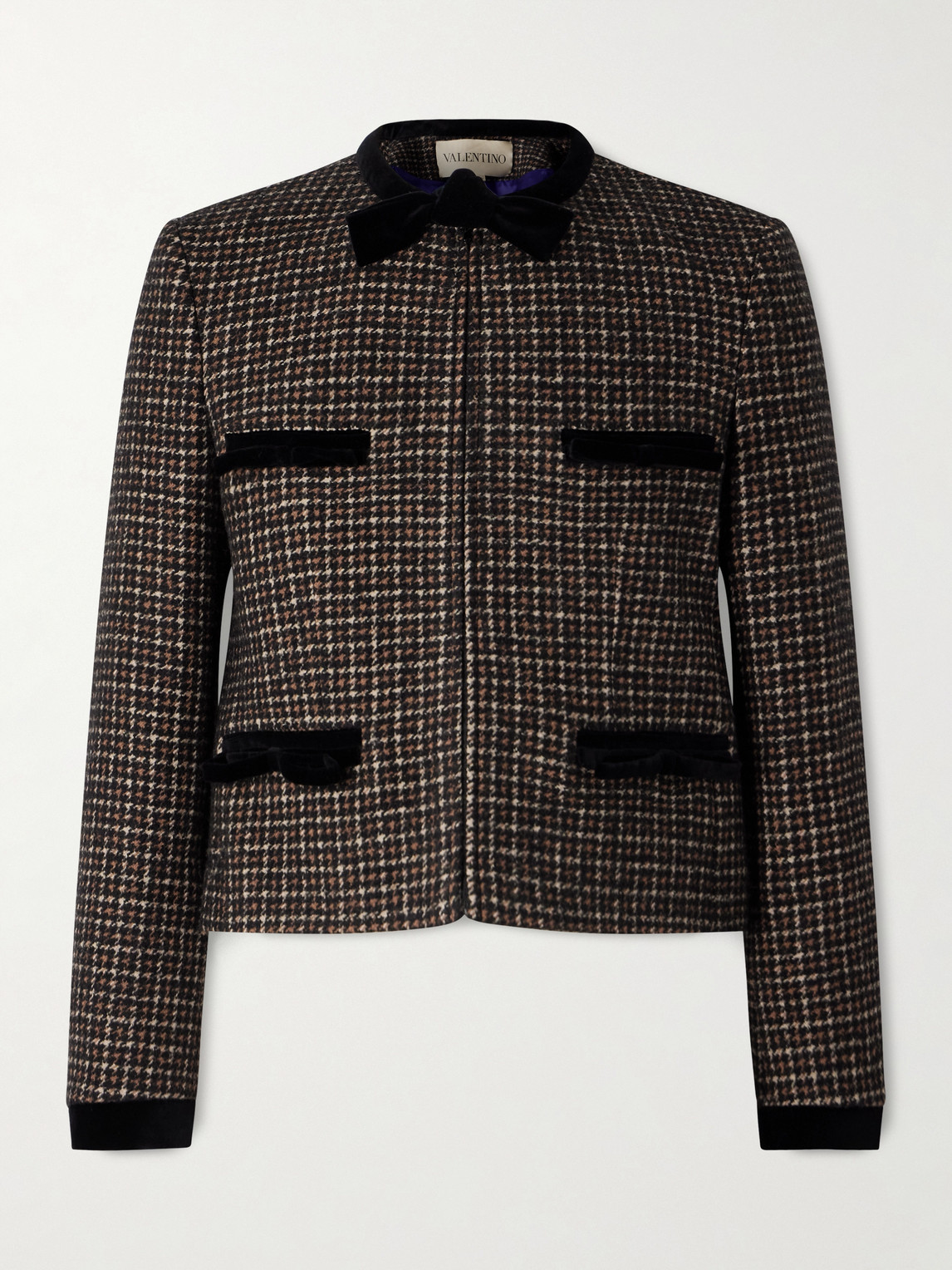 Valentino Garavani Cotton Velvet-Trimmed Houndstooth Wool-Blend Jacket - Men