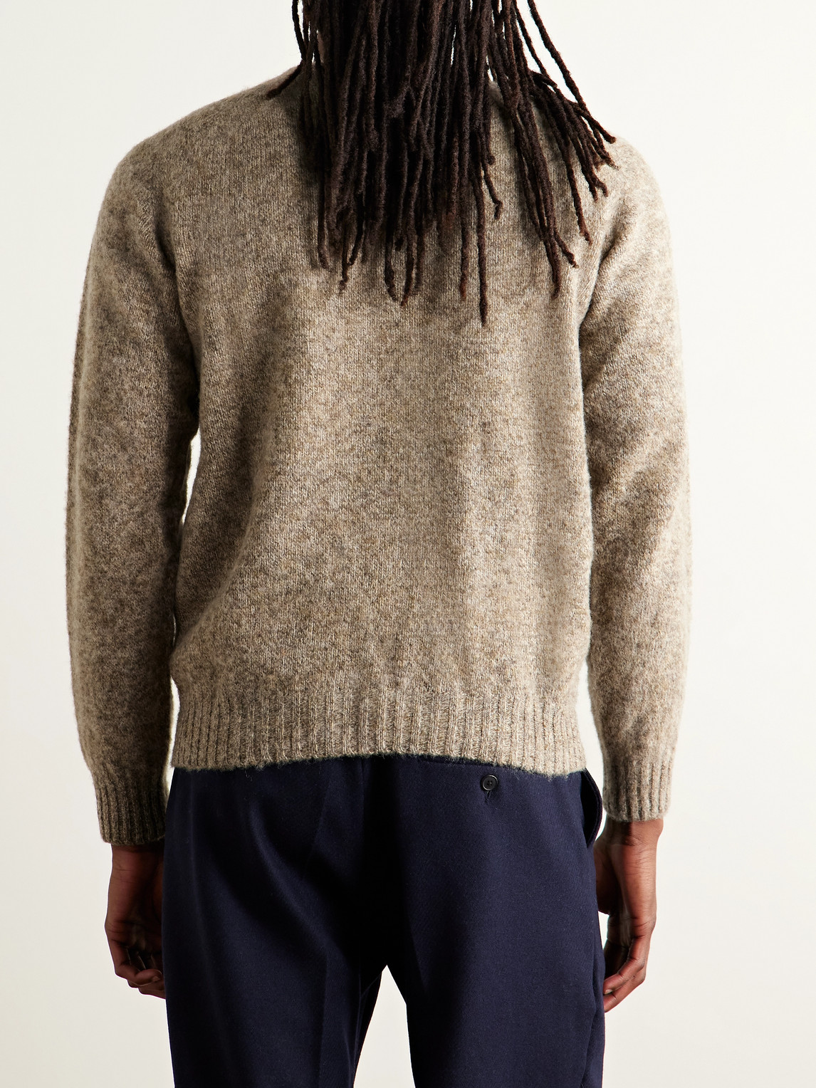 Drake's Brushed Shetland Wool Sweater In Gray