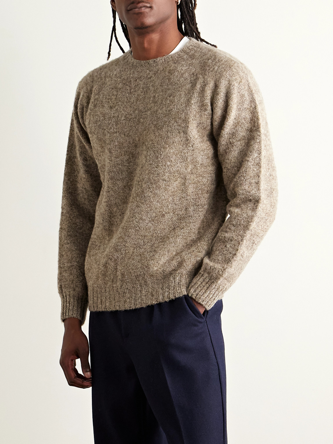 Drake's Brushed Shetland Wool Sweater In Gray