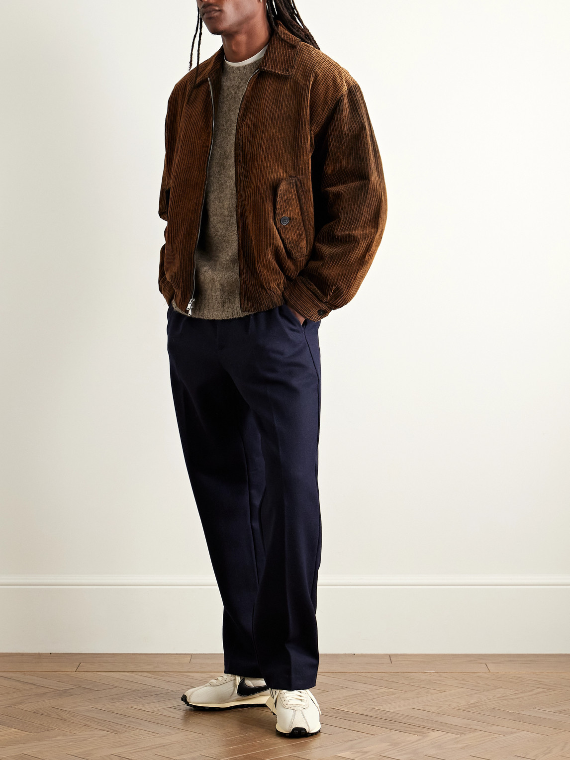 Drake's Brushed Shetland Wool Sweater In Gray