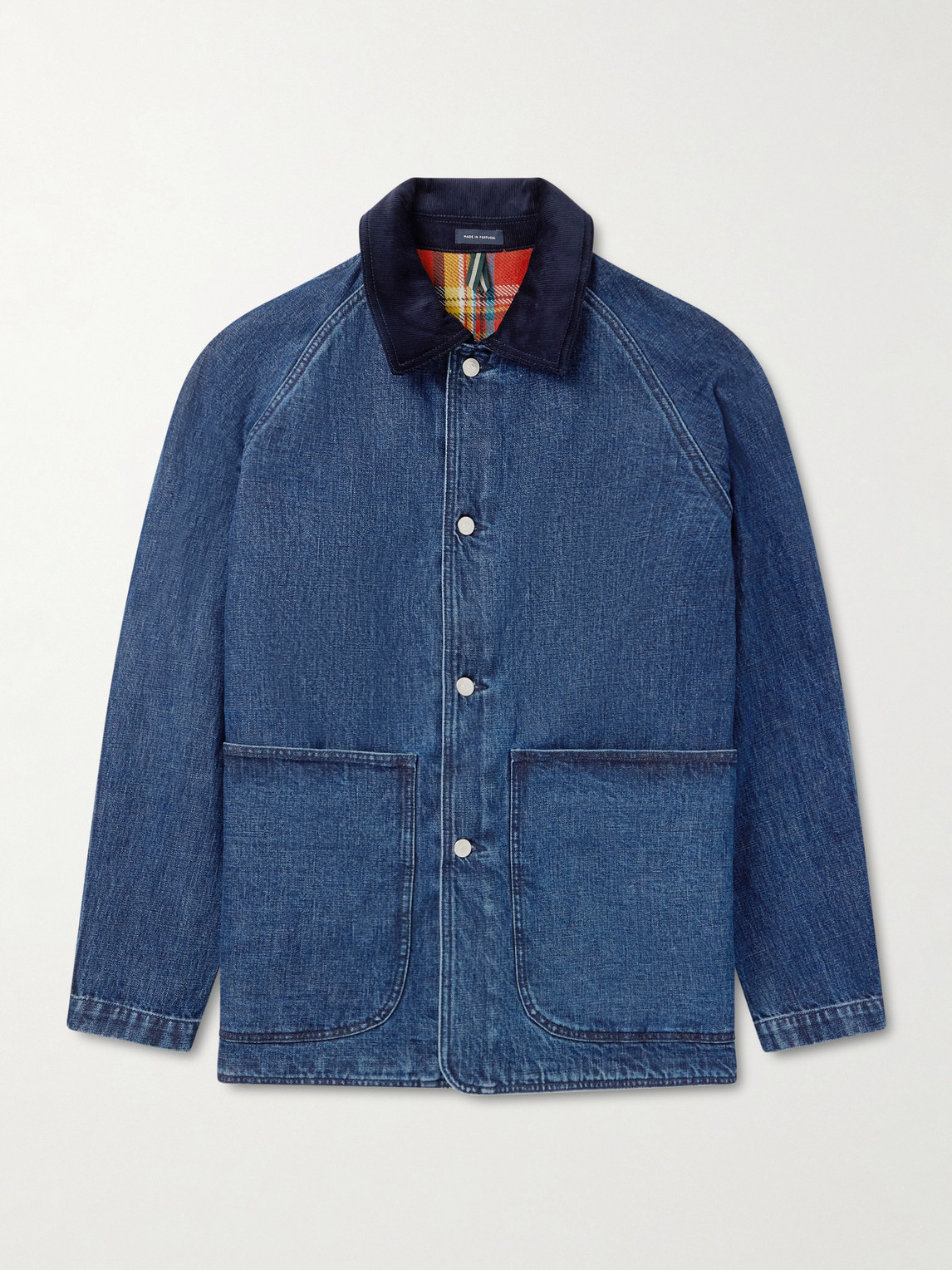 Drake's Corduroy-trimmed Denim Jacket In Blue