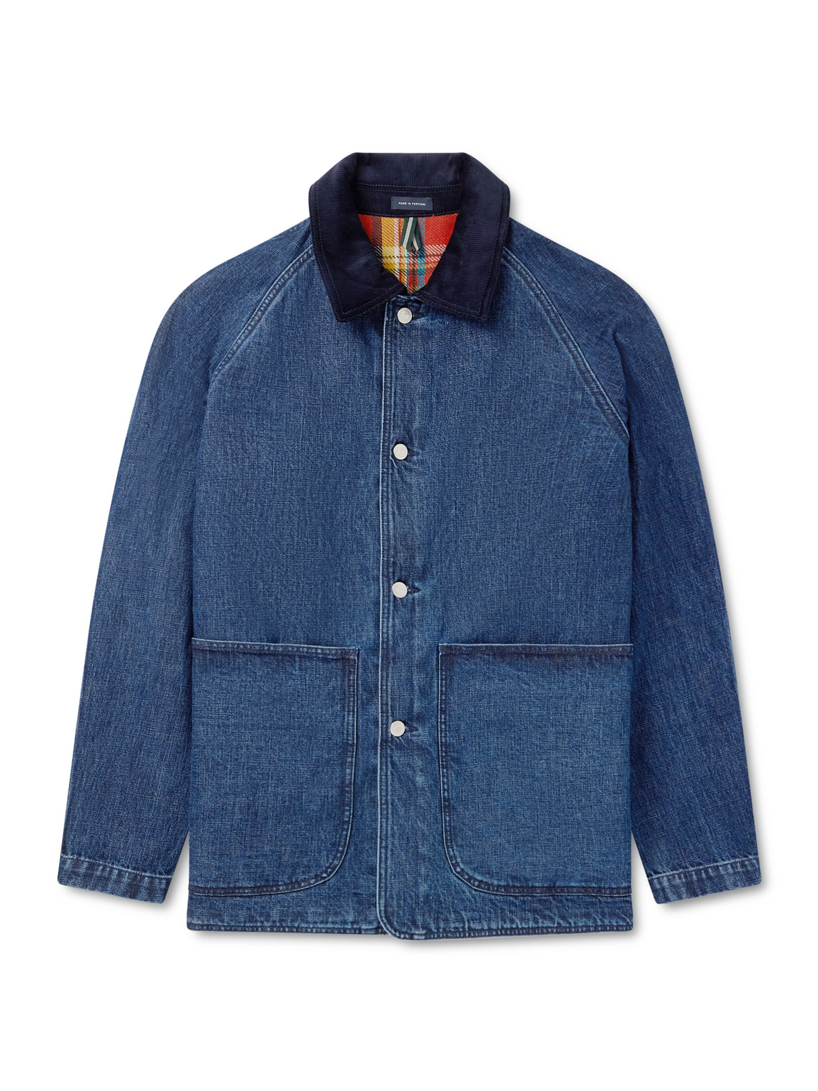 Drake's Corduroy-trimmed Denim Jacket In Blue