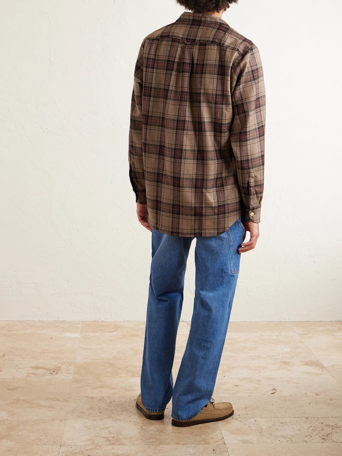  Drake's - Camp-collar Checked Wool Shirt - Men - Brown - S 