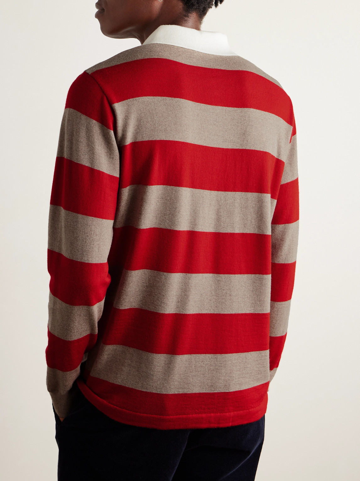 Drake's Striped Merino Wool Polo Shirt In Red