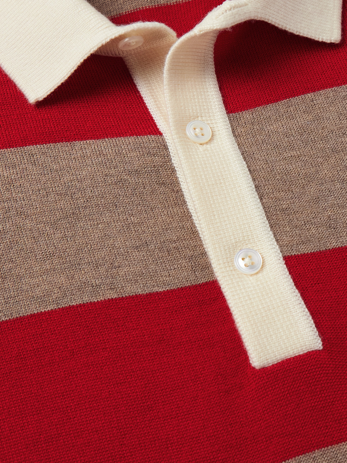Drake's Striped Merino Wool Polo Shirt In Red