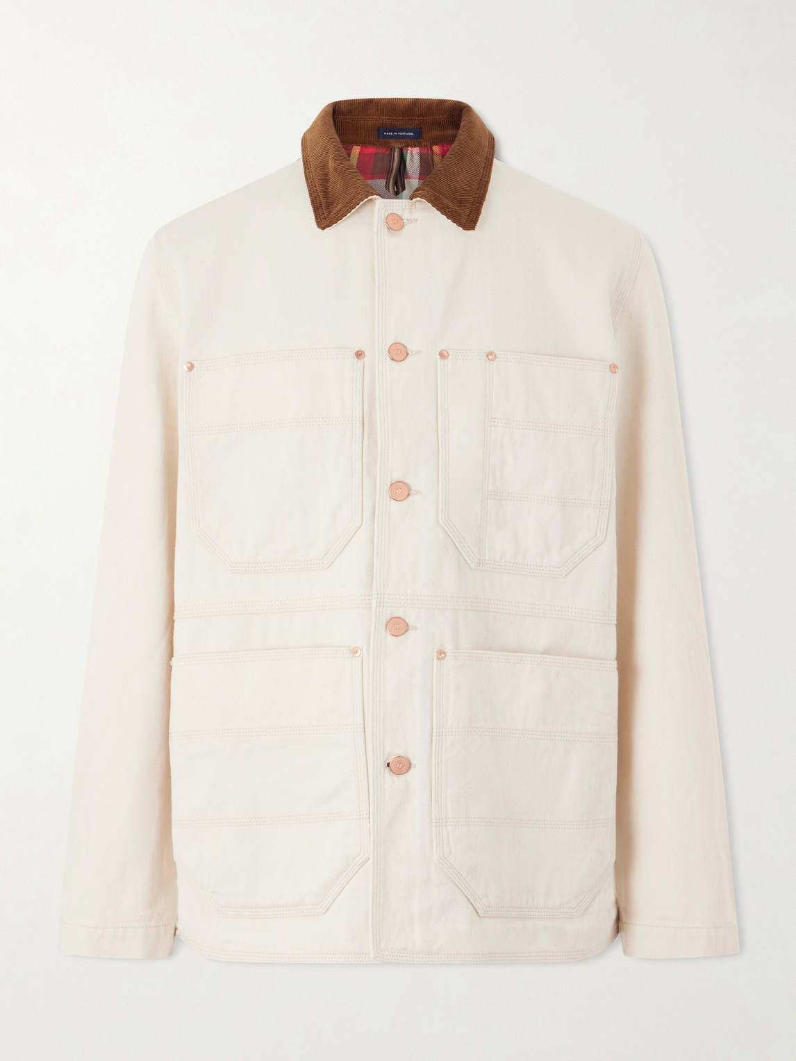 Drake's Corduroy-trimmed Denim Jacket In Neutral