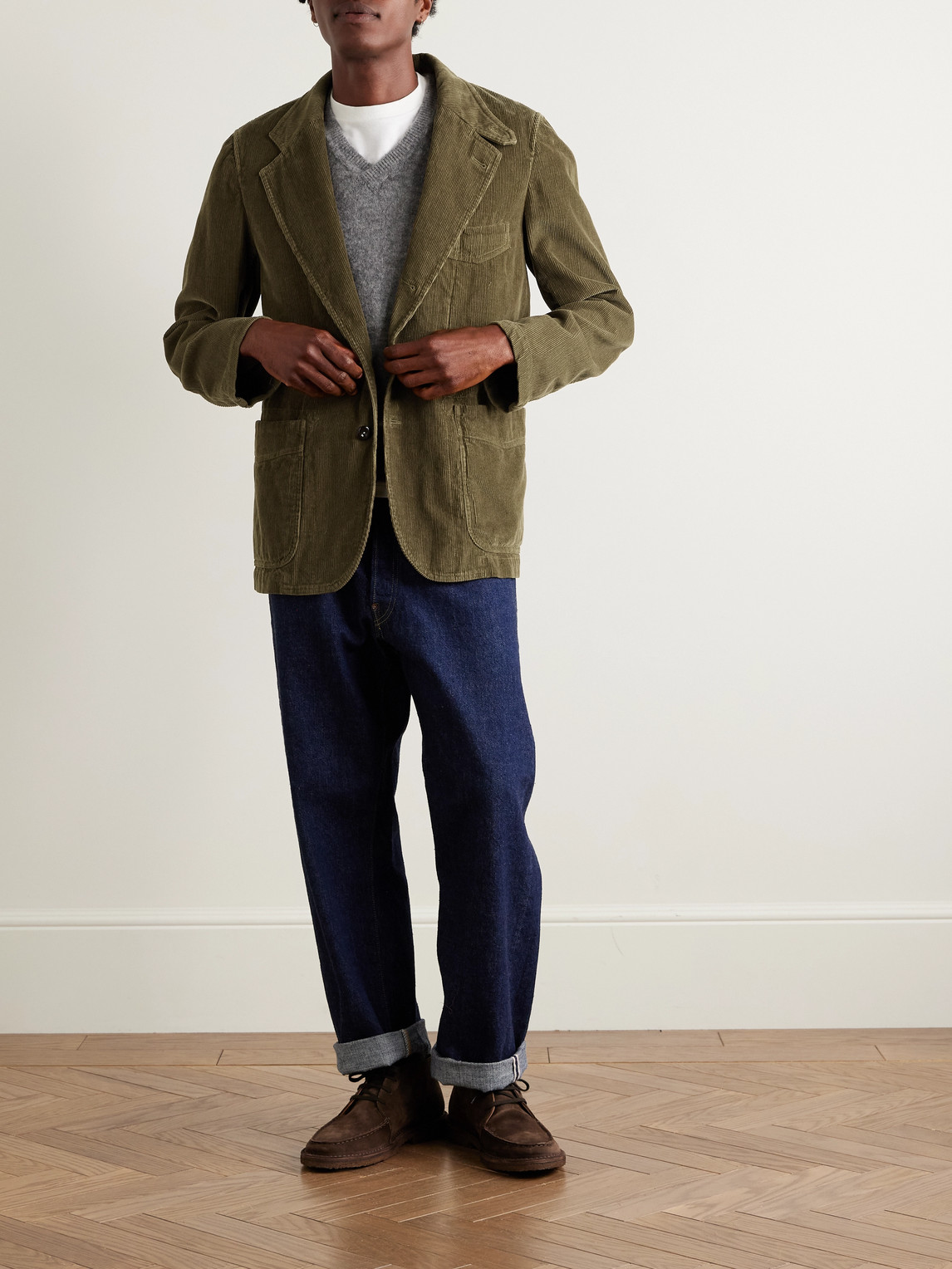 Drake's Field Games Cotton-corduroy Blazer In Green