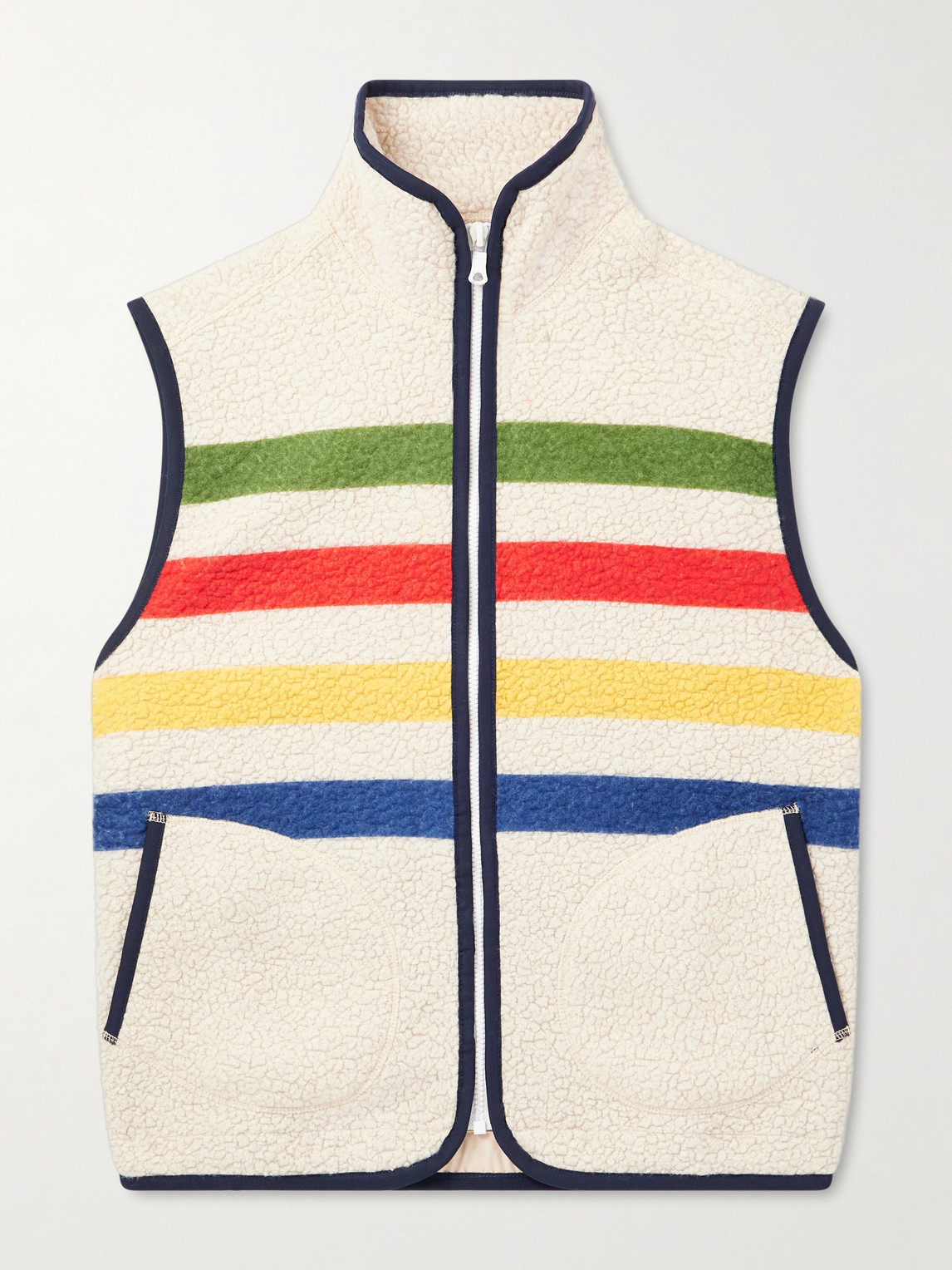 Drake's Striped Wool-blend Fleece Gilet In Neutral