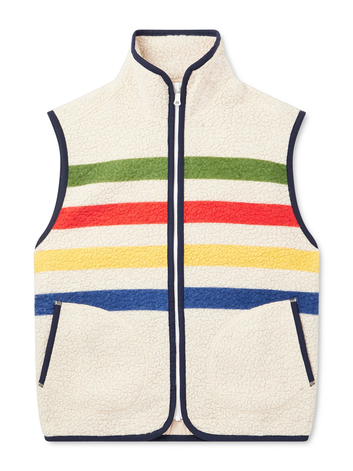 Drake's Striped Wool-blend Fleece Gilet In Neutral