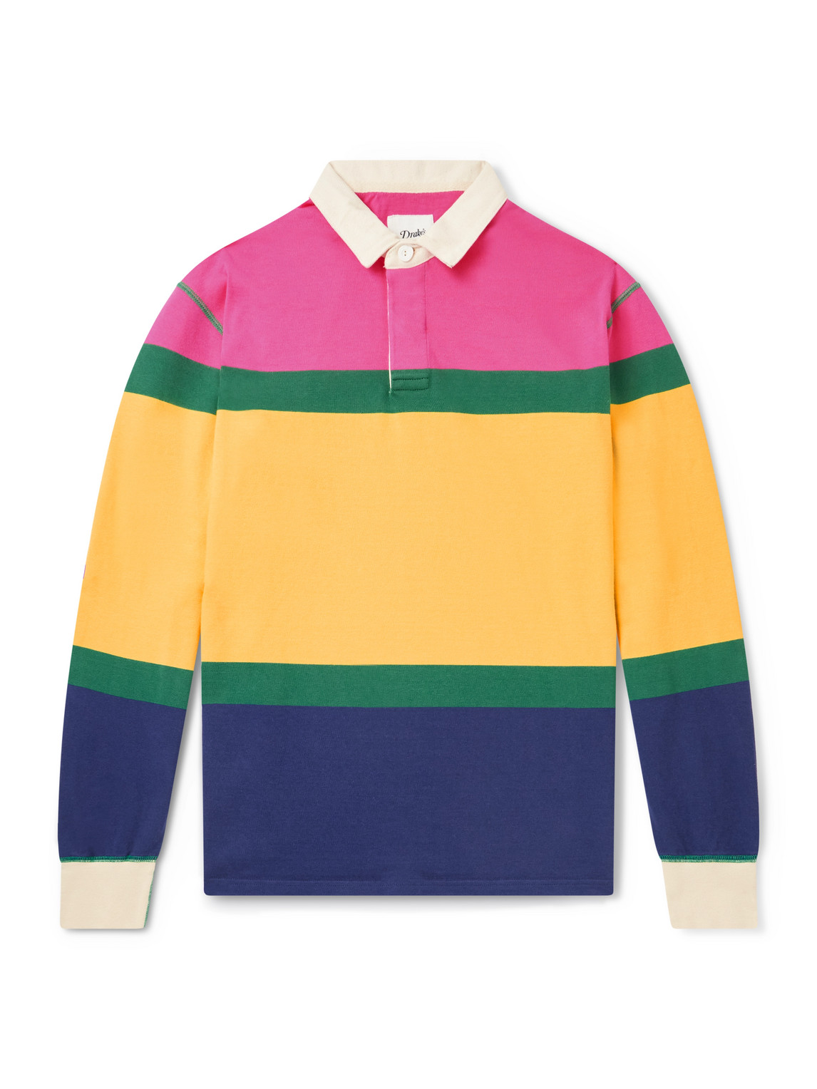 Drake's Striped Cotton Polo Shirt In Multi