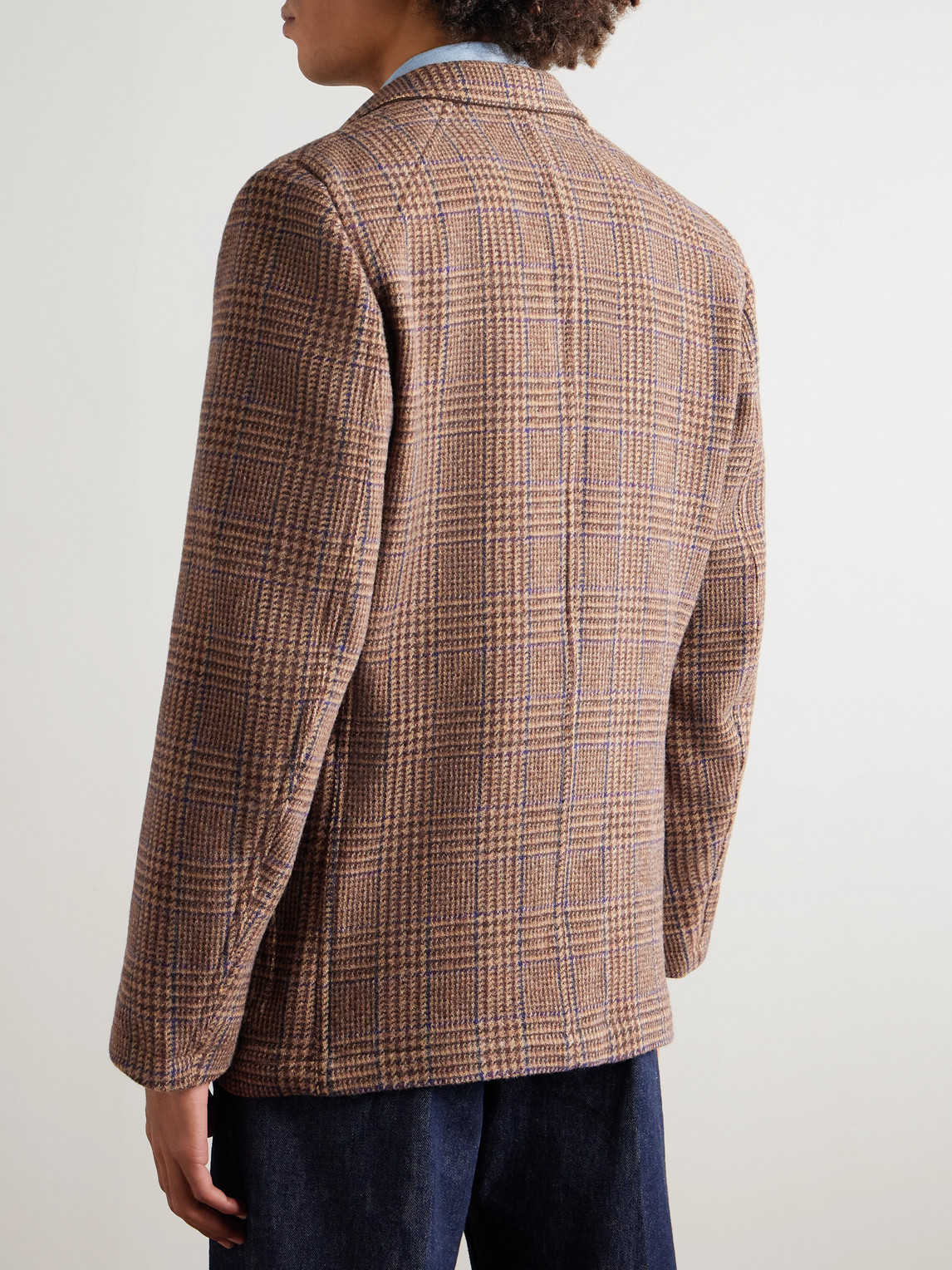 Drake's Mk. Vii Games Unstructured Prince Of Wales Checked Virgin Wool Blazer In Brown