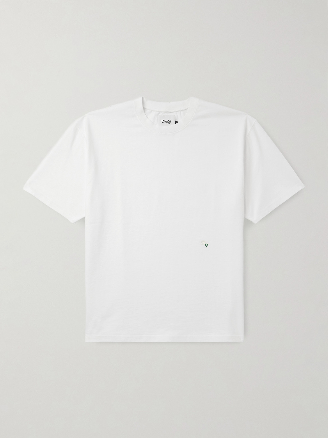 Drake's Embroidered Cotton-jersey T-shirt In White