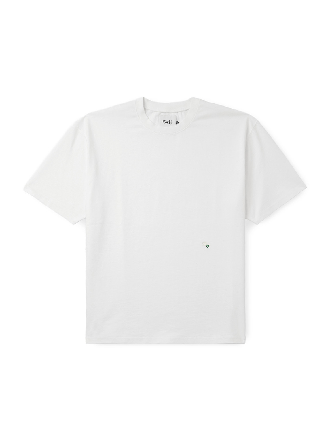 Drake's Embroidered Cotton-jersey T-shirt In White
