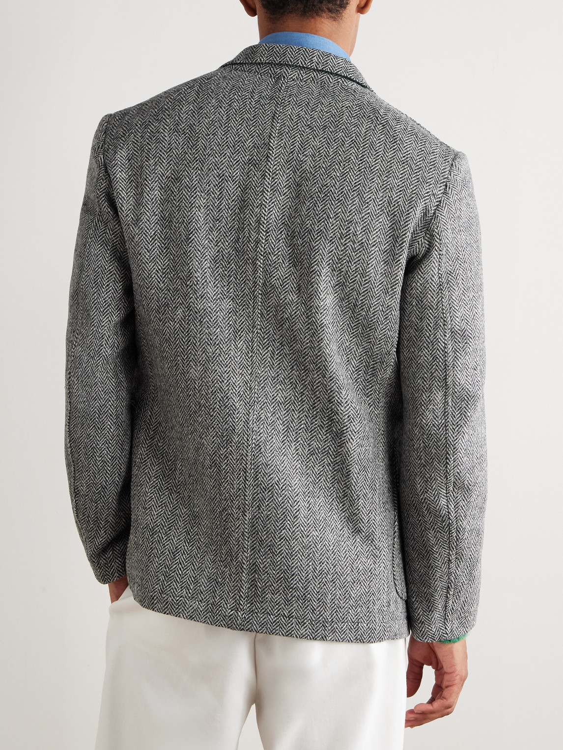 Drake's Games Mk. Vii Unstructured Herringbone Harris Wool-tweed Blazer In Gray
