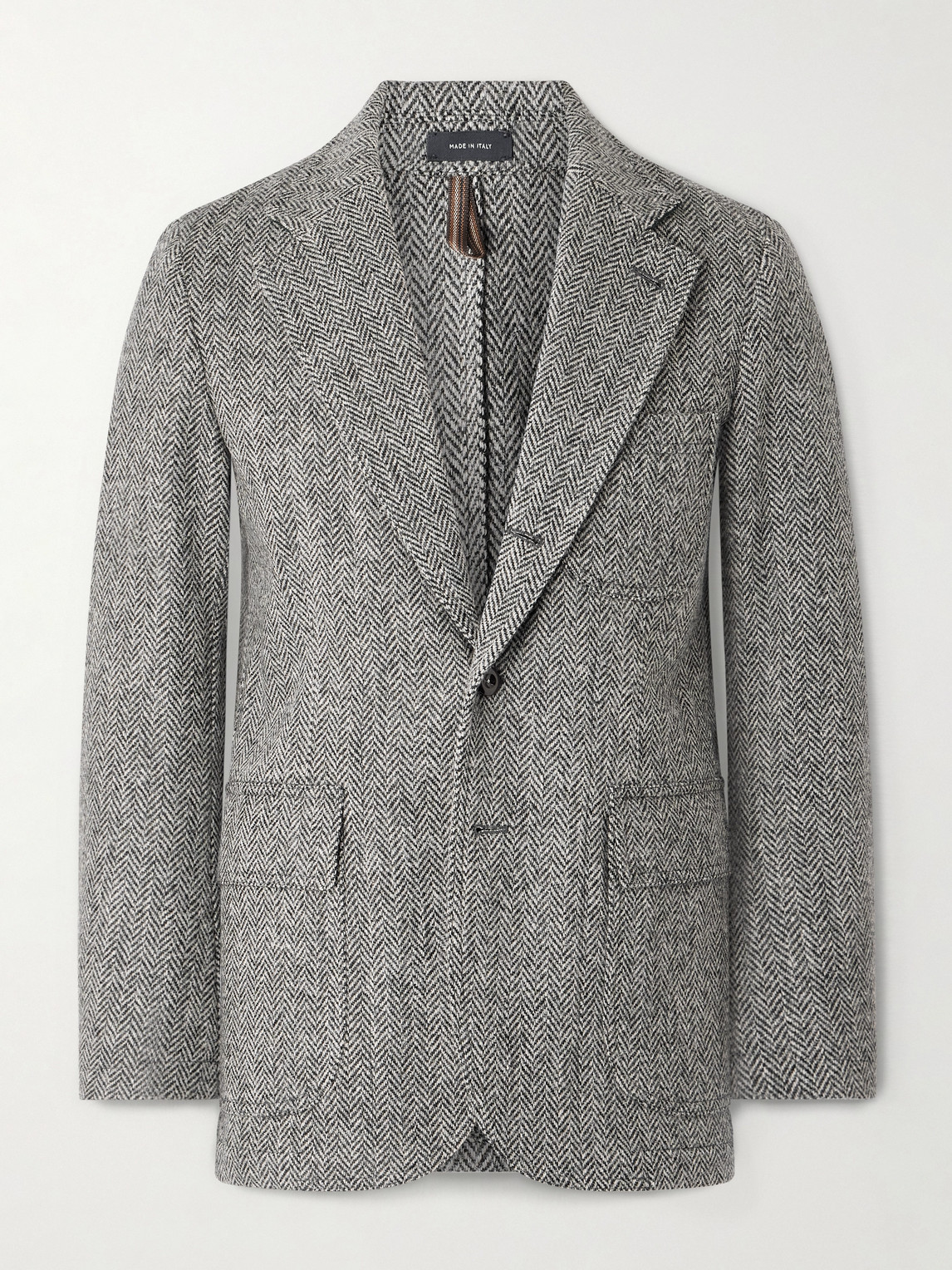 Drake's Games Mk. Vii Unstructured Herringbone Harris Wool-tweed Blazer In Gray