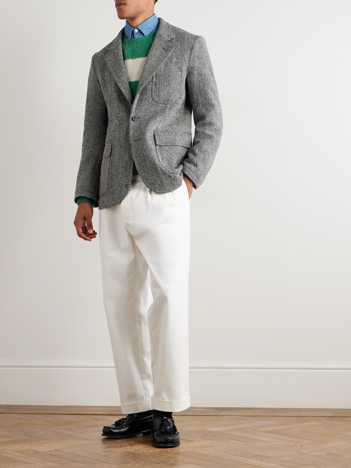 Drake's Games Mk. Vii Unstructured Herringbone Harris Wool-tweed Blazer In Gray