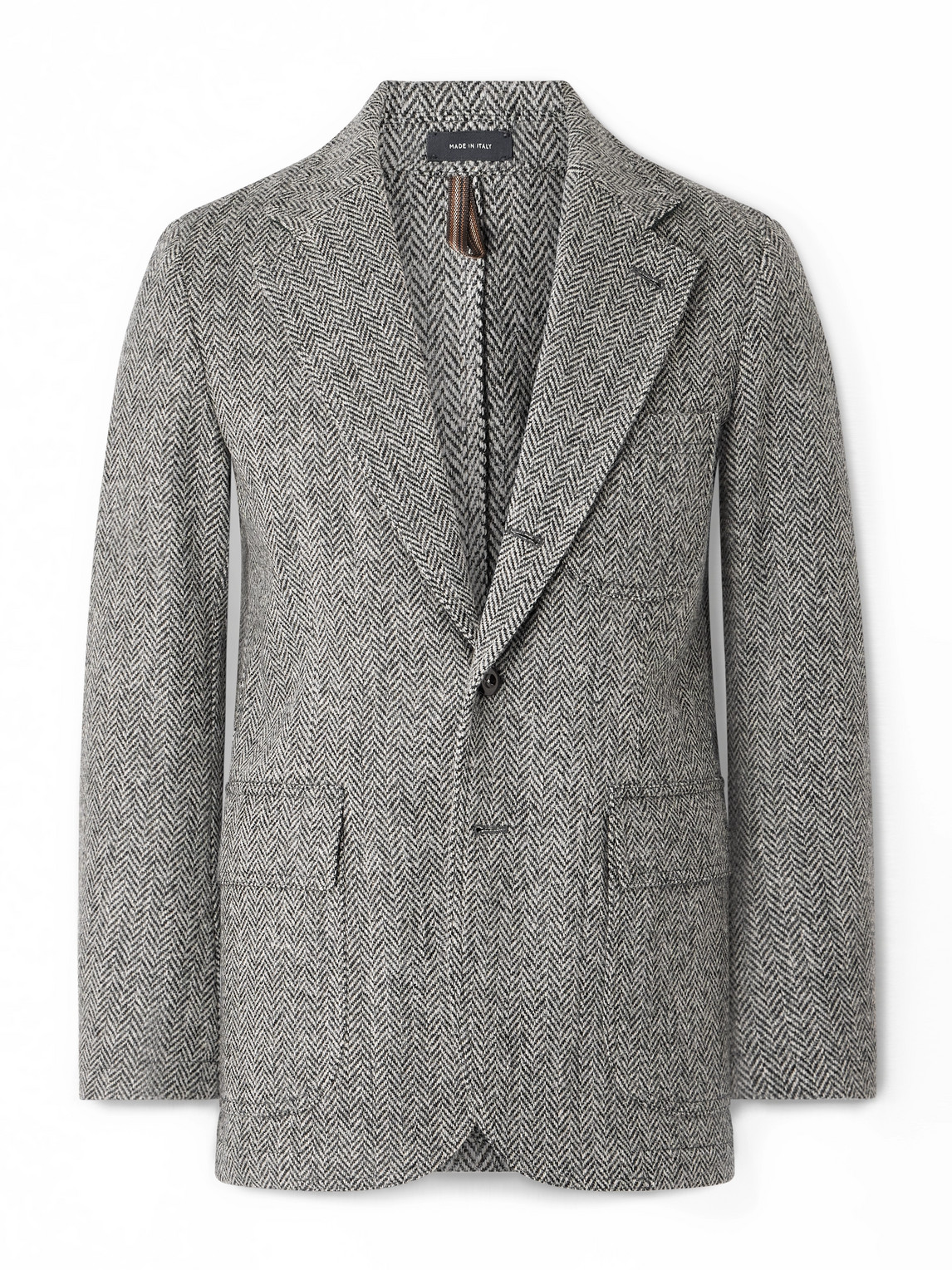 Drake's Games Mk. Vii Unstructured Herringbone Harris Wool-tweed Blazer In Gray