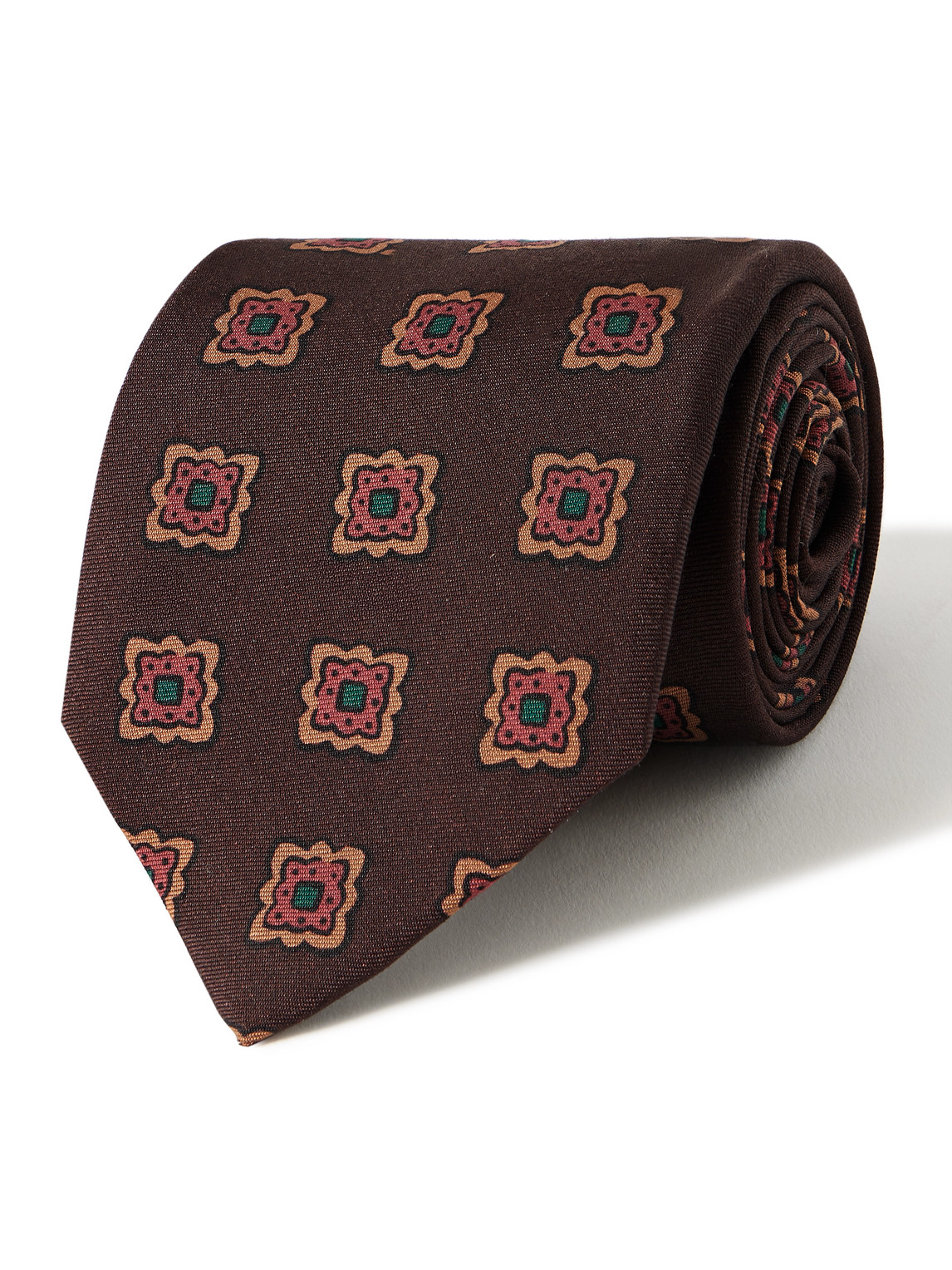 Drake's 8cm Floral-print Wool And Silk-blend Tie In Brown
