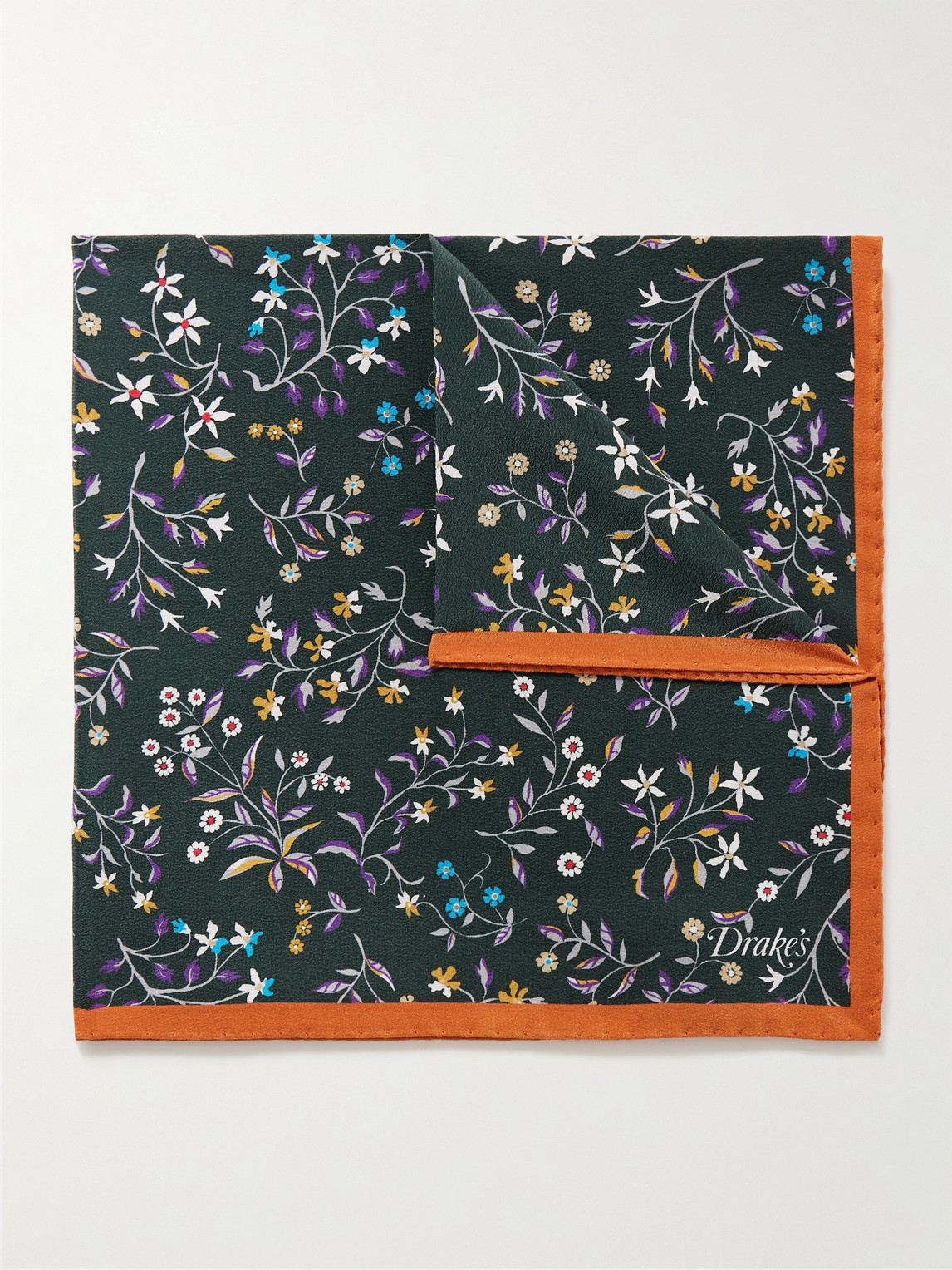 Drake's Floral-print Wool Pocket Square In Green