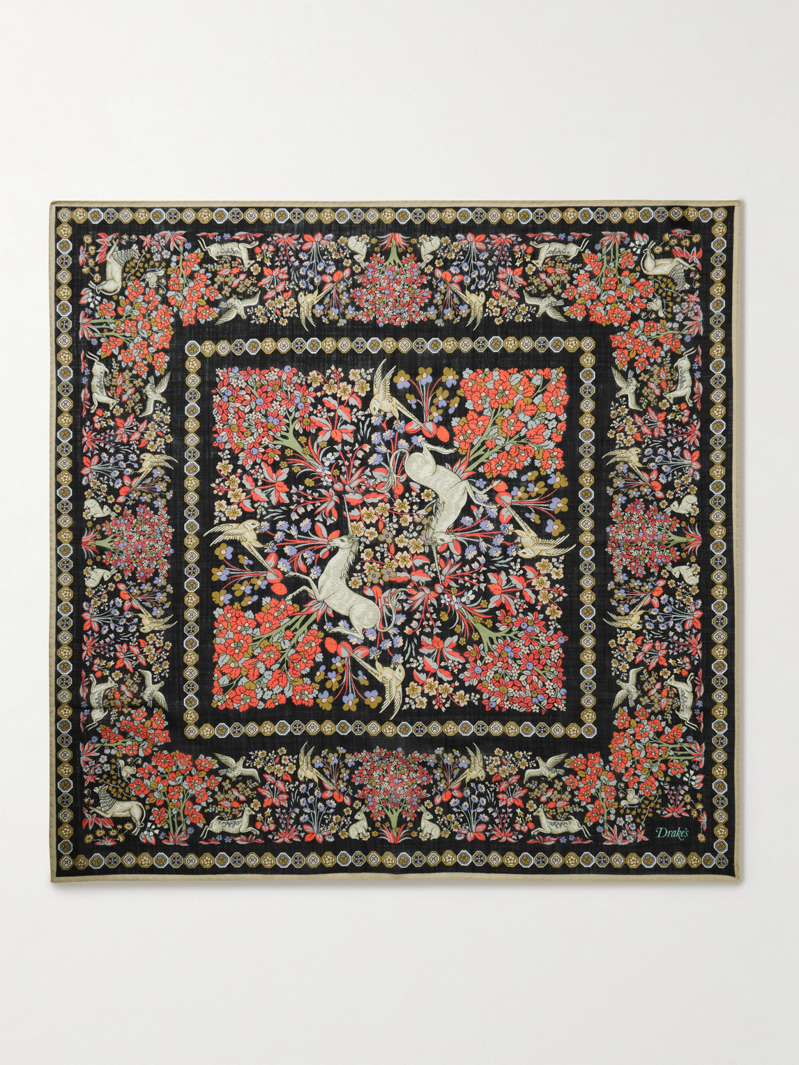 Drake's Printed Wool And Silk-blend Scarf In Multi