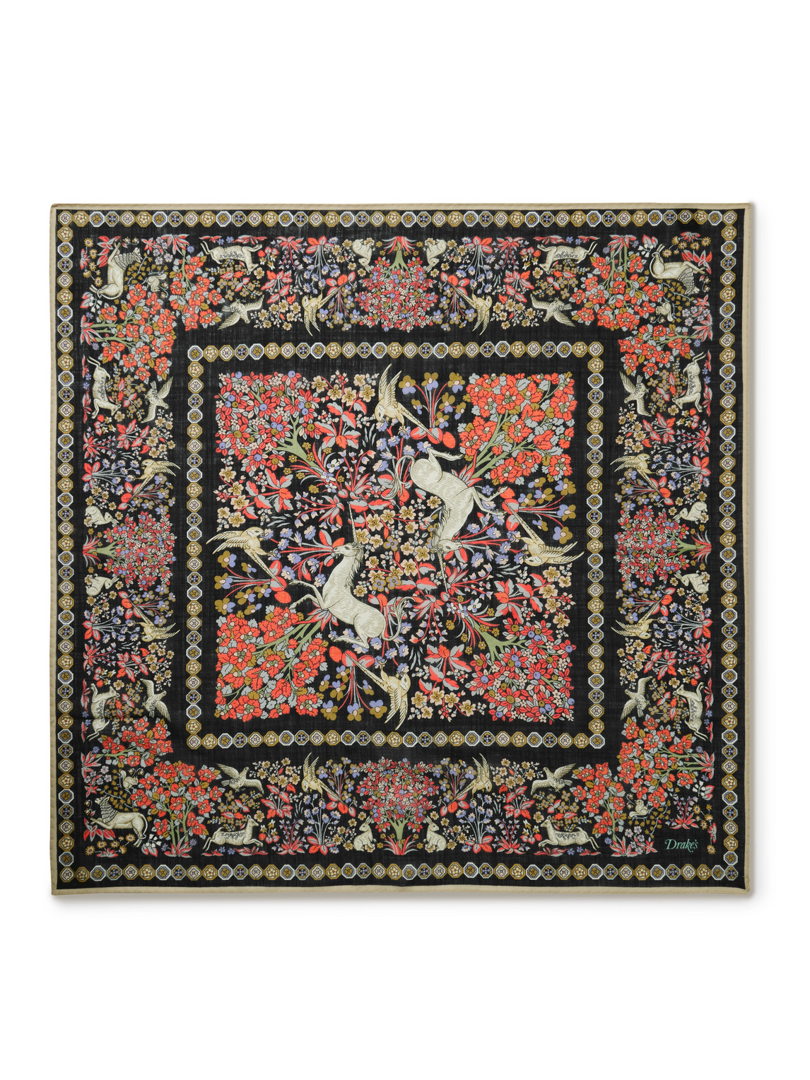 Drake's Printed Wool And Silk-blend Scarf In Multi