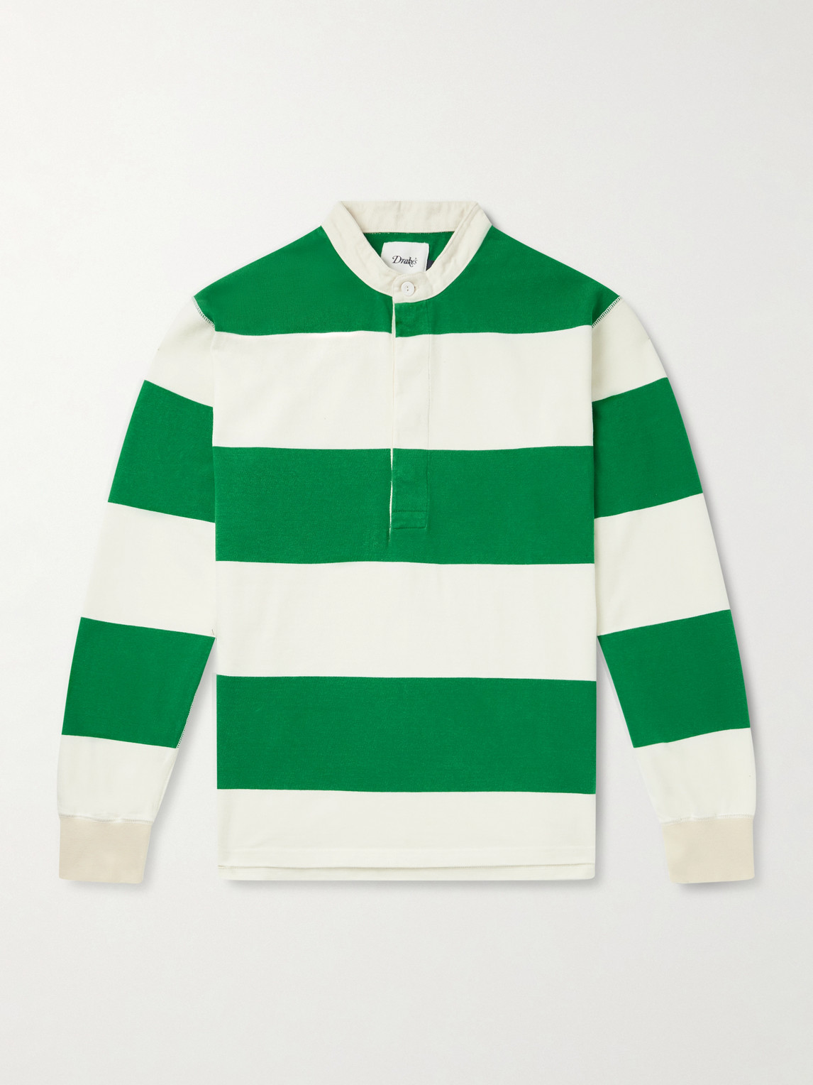 Drake's Grandad-collar Striped Cotton-jersey Half-placket Shirt In Multi