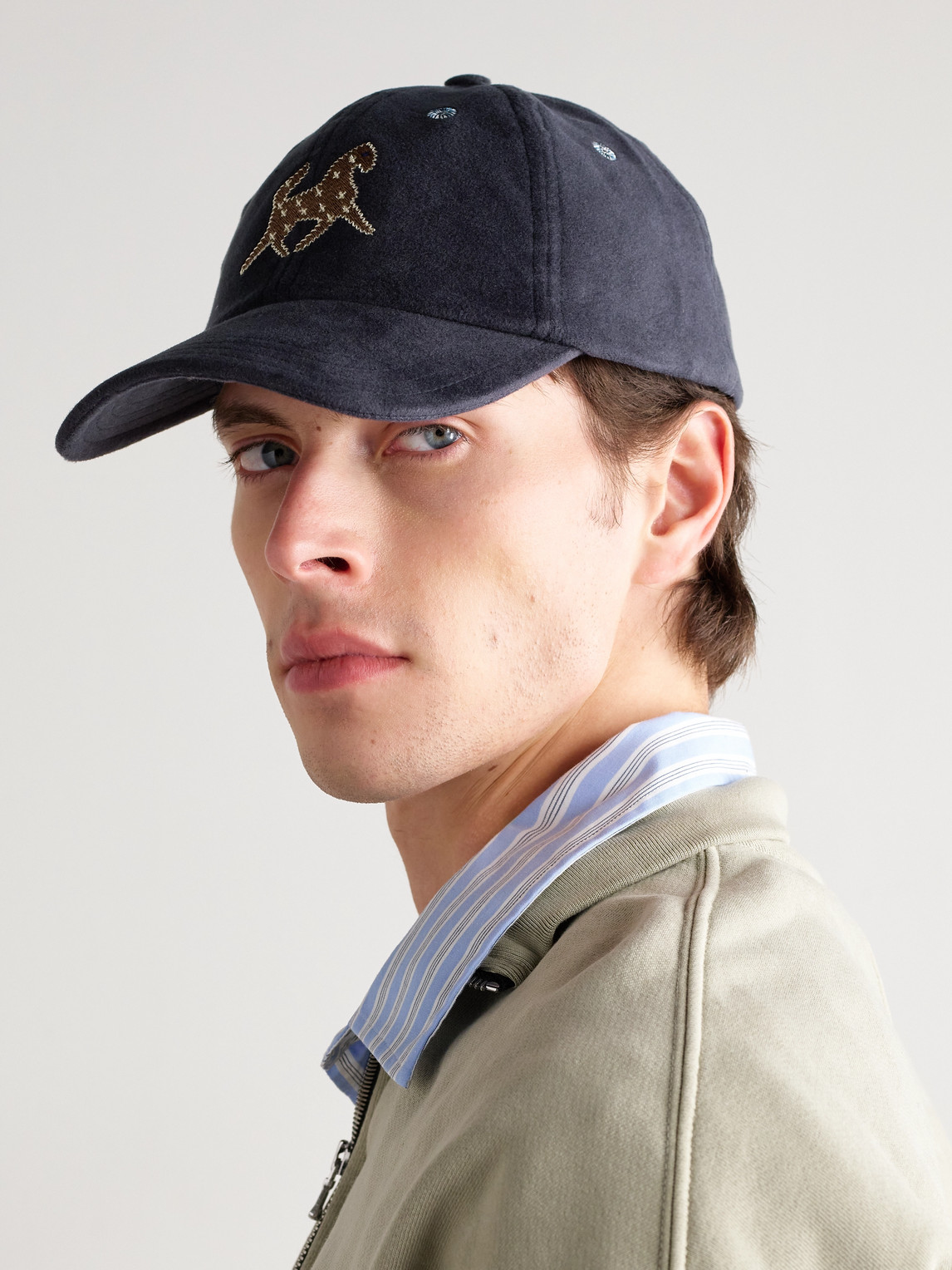 Drake's Appliquéd Cotton-moleskin Baseball Cap In Blue