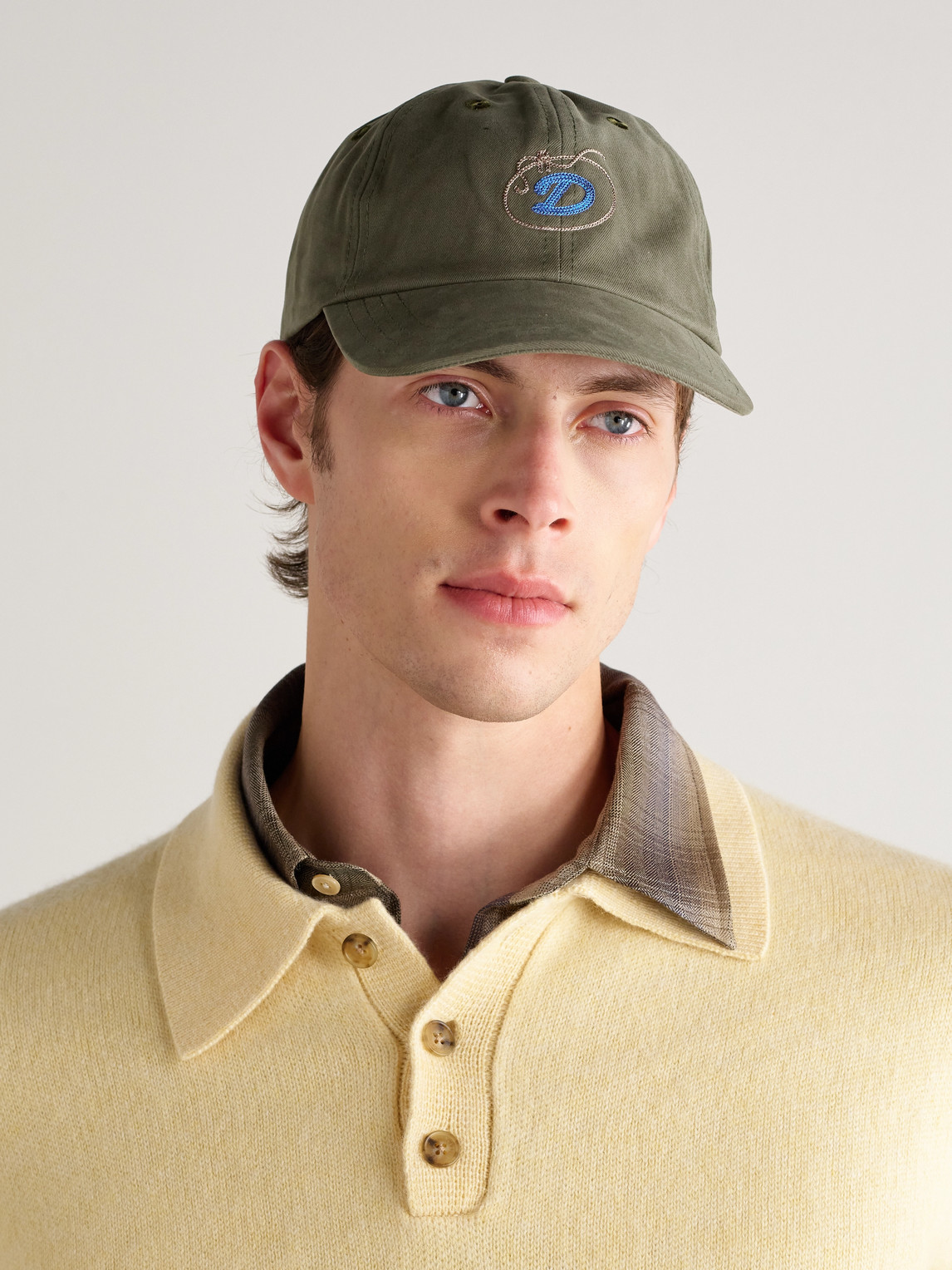 Drake's D Lasso Logo-embroidered Cotton-twill Cap In Green